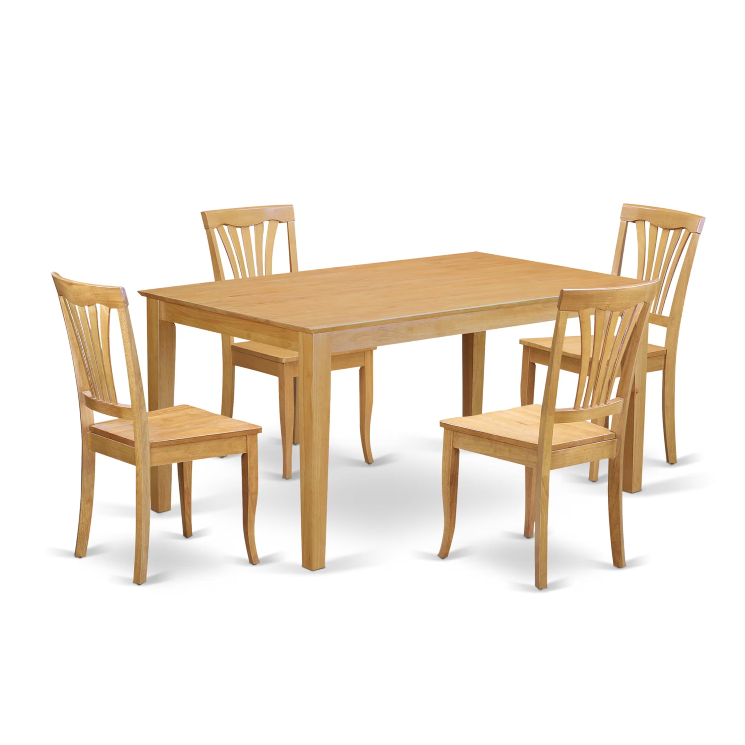 East West Furniture CAAV5-OAK-W 5 Piece Kitchen Table Set for 4 Includes a Rectangle Dining Room Table and 4 Solid Wood Seat Chairs, 36x60 Inch, Oak