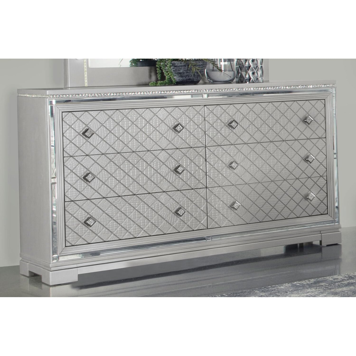Coaster Eleanor Contemporary 6-Drawer Wood Dresser in Silver