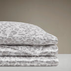 Madison Park Essentials Satin Sheet Set Luxury And Silky With Natural Sheen, Elastic 14' Pocket Fits Up To 16' Mattress, All Around Elastic - Year-Round Bedding, Queen Grey Leopard 4 Piece