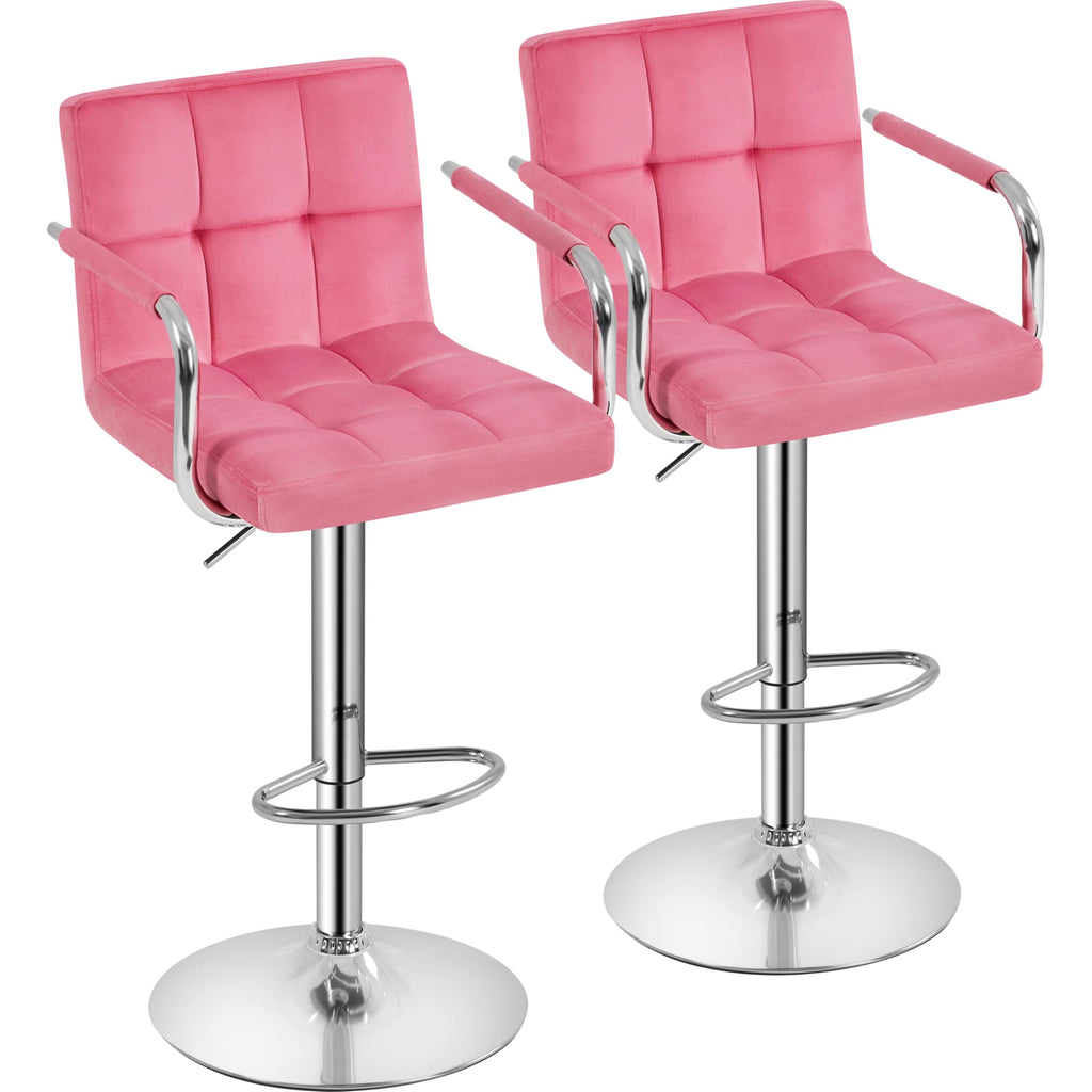 Yaheetech Counter Height Bar Stools Set Of 2 Velvet Swivel Barstools For Kitchen Stool Height Adjustable Counter Stool Barstools With Armrest, Velvet, Pink