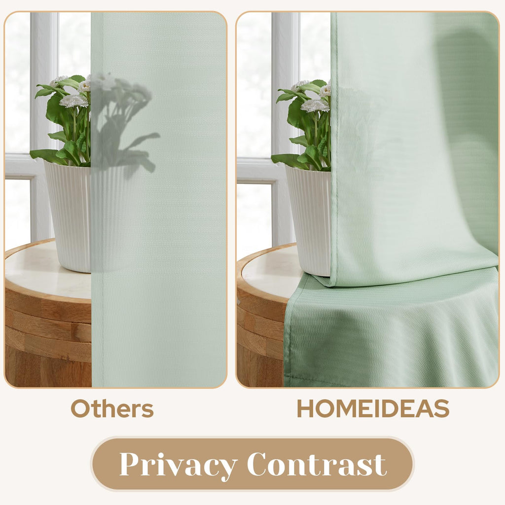 Homeideas Non-See-Through Sage Green Privacy Sheer Curtains 52 X 54 Inches Long 2 Panels Set, Fish Bone Pattern Semi Sheer Curta
