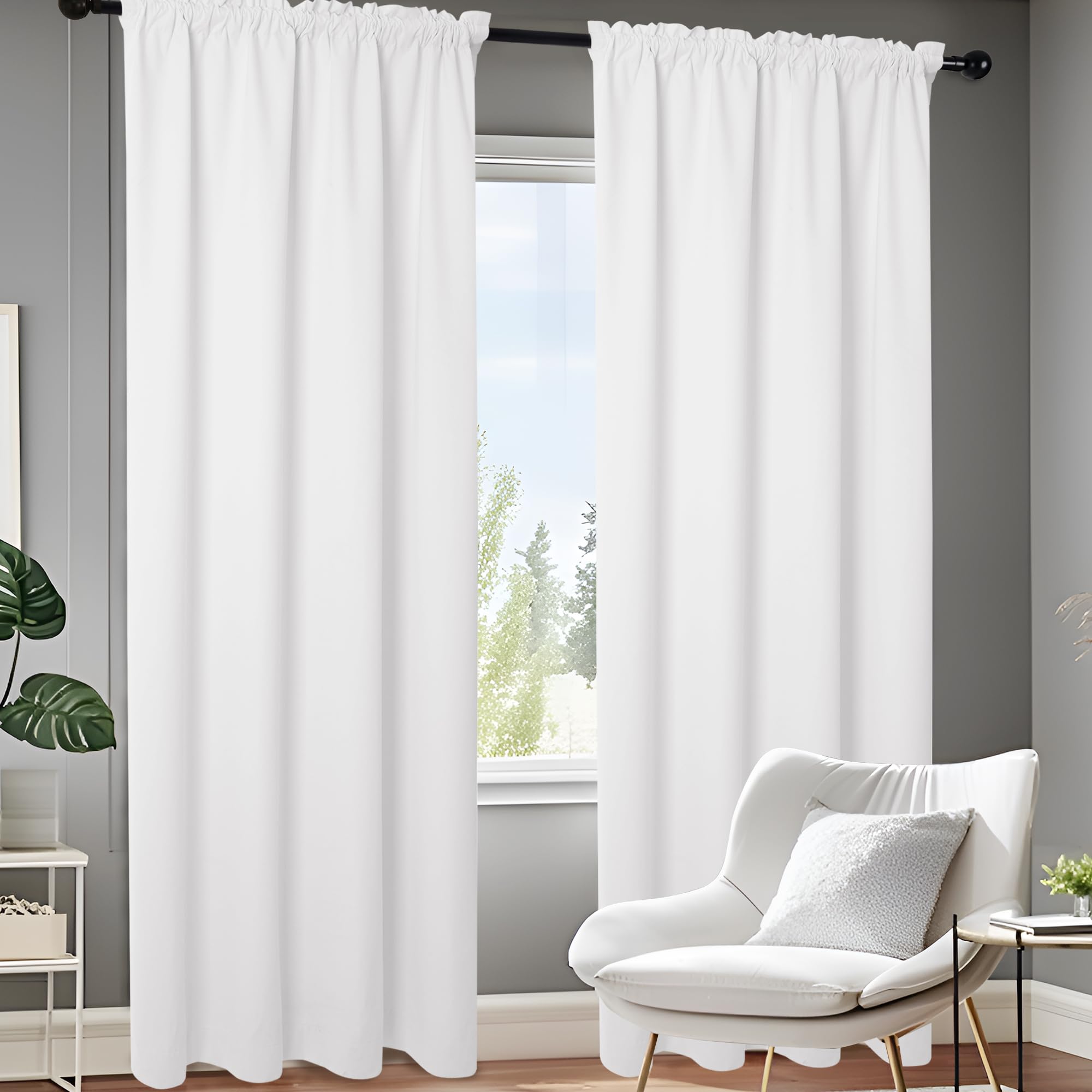 Deconovo Blackout Curtains For Bedroom–Thermal Insulated, Noise-Reducing, Energy-Efficient Drapes For Privacy & Soundproofing–Ideal For Parents, Seniors–52W X 45L Inch, White, 2 Panels