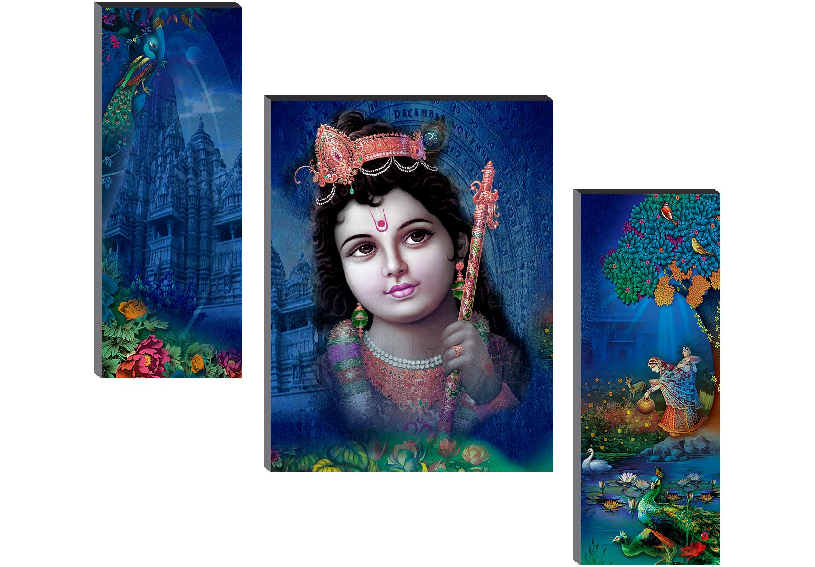 Saf Sanfjm31261 Uv Textured Self Adeshive Kanha Ji Religious Painting (18 Inch X 12 Inch, Multicolor) Set Of 3