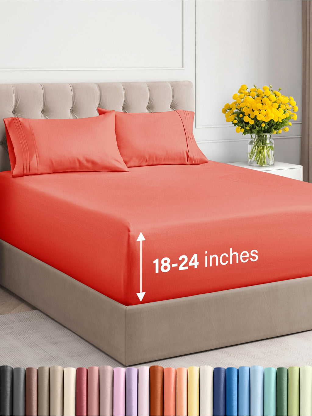 Extra Deep Pocket King Sheets - 4 Piece Breathable & Cooling Bed Sheets - Hotel Luxury Bed Sheet Set - Soft, Wrinkle Free & Comfy - Easily Fits Extra Deep Mattresses - Deep Pocket Coral Sheets Set