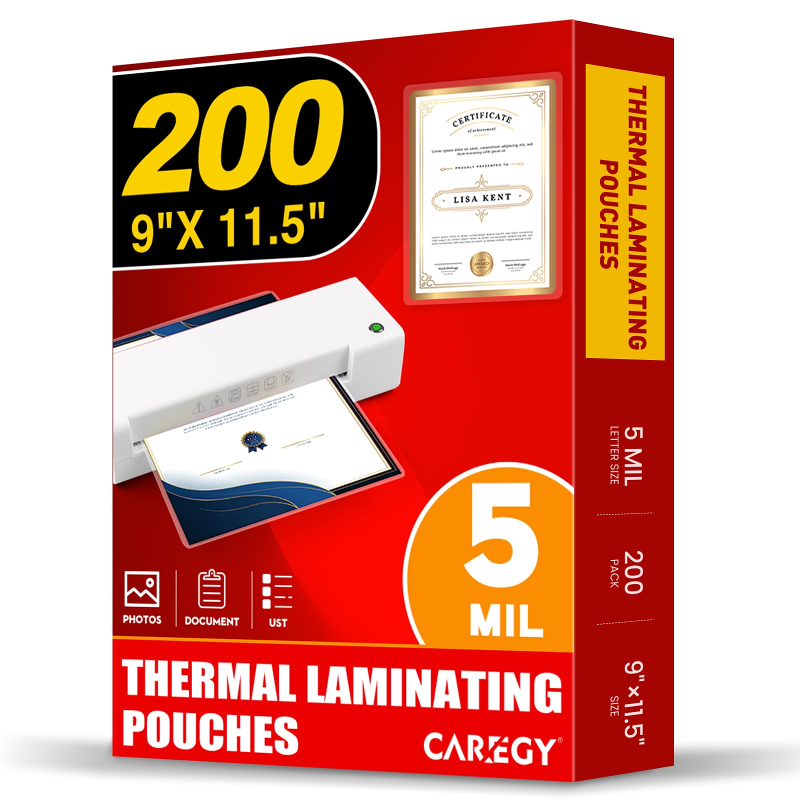 Caregy 300 Pack Laminating Sheets, Holds 8.5 X 11 Inch Sheets,5 Mil Thermal Laminating Pouches,9 X 11.5 Inches Lamination Sheet
