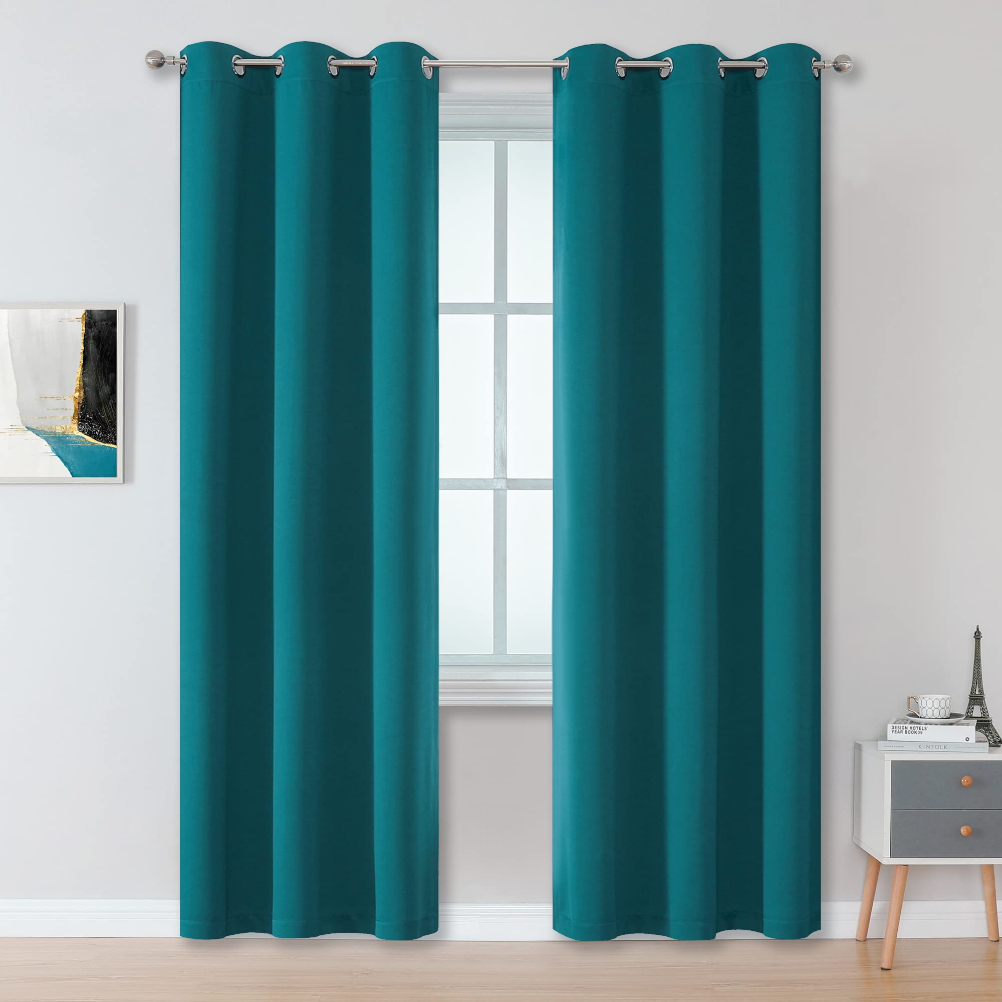 Dualife Dark Teal Curtains 96 Inch Length 2 Panels Set Grommet Curtain Drapes Insulated Thermal Room Darkening Blackout Curtains