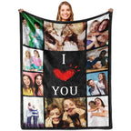 Yoke Style Custom Photo Blankets For Women, Personalized Throw Blankets With Pictures & I Love You Text, Anniversary Birthday Cu