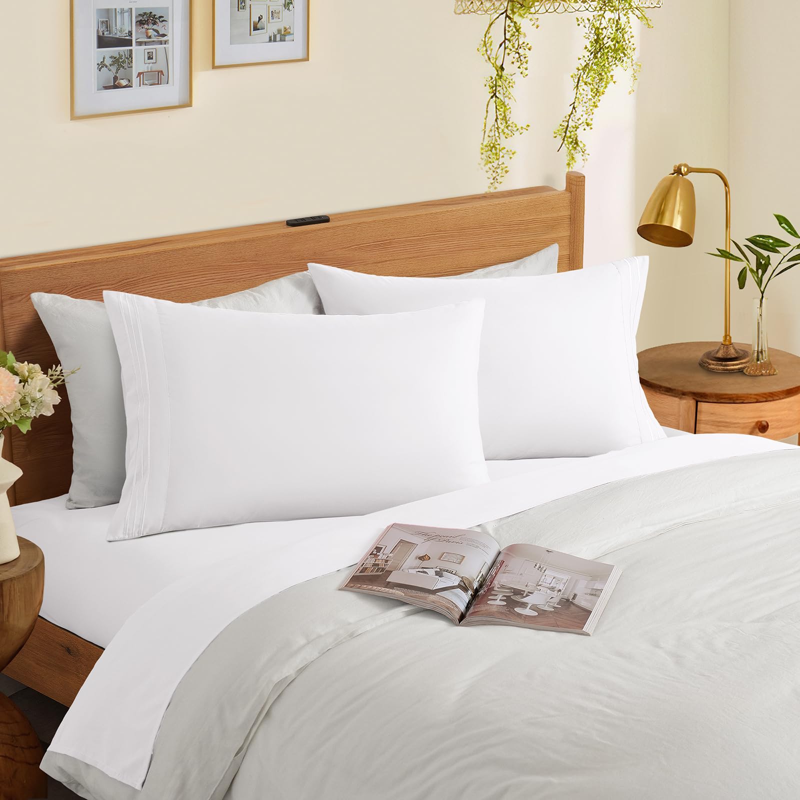 Horbaunal 2 Pack Microfiber Pillowcases Standard Size White Bed Pillow Cases With Envelope Closure, 1800 Thread Count Soft & Shr