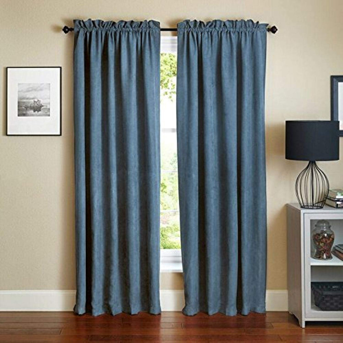 Blazing Needles Reversible Rod Pocket Room-Darkening Microsuede Curtain Panels, 84&quot; by 52&quot;, Indigo 2 Count