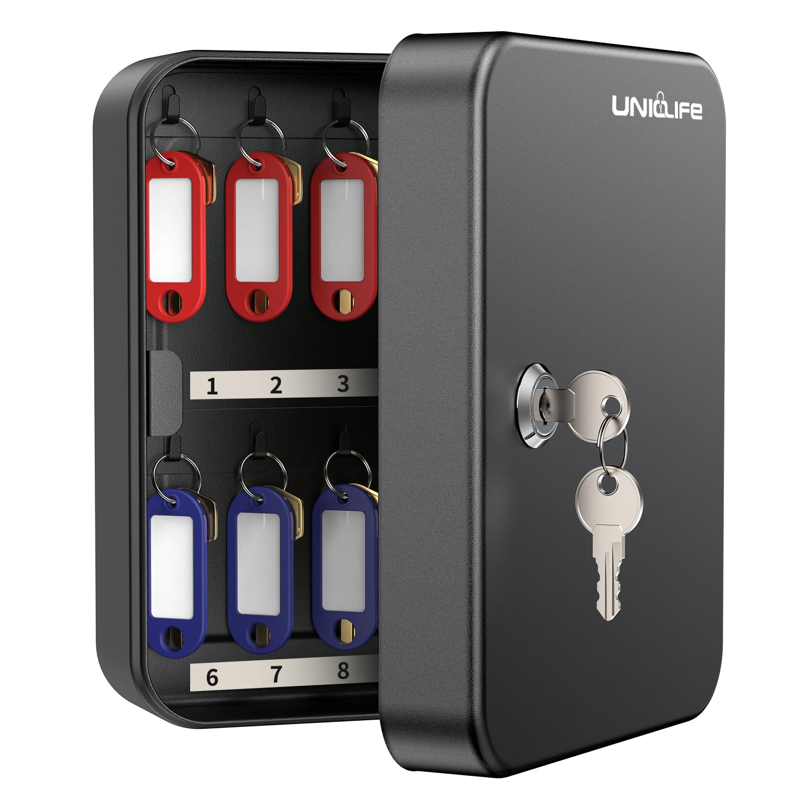 Uniclife 20 Position Key Cabinet With Key Lock Wall Mounted Black Security Storage Box Steel Key Organizer With Colorful Key Tag