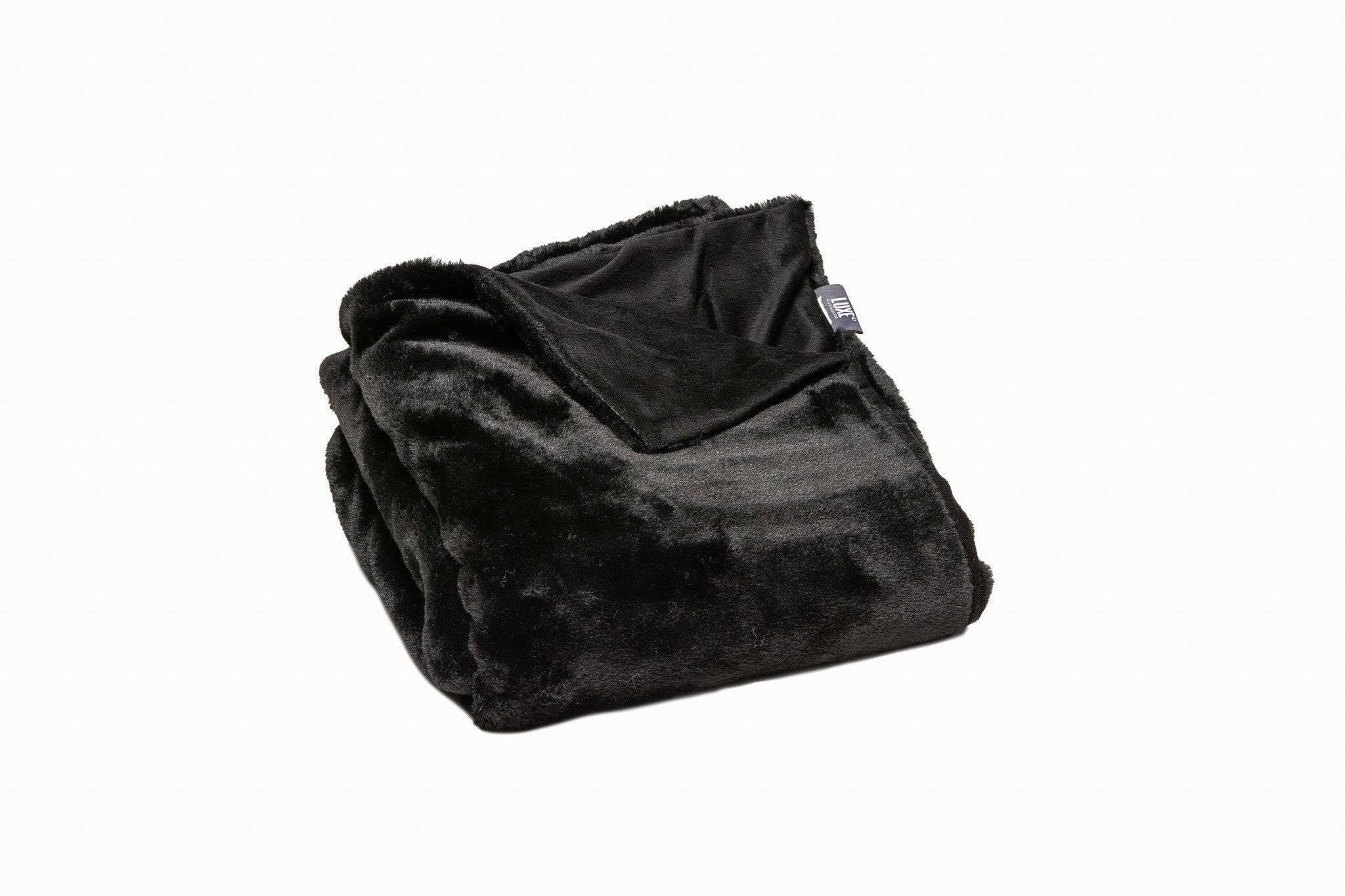 HomeRoots 100% Polyester Premier Luxury Black Super Soft Faux Fur Throw Blanket