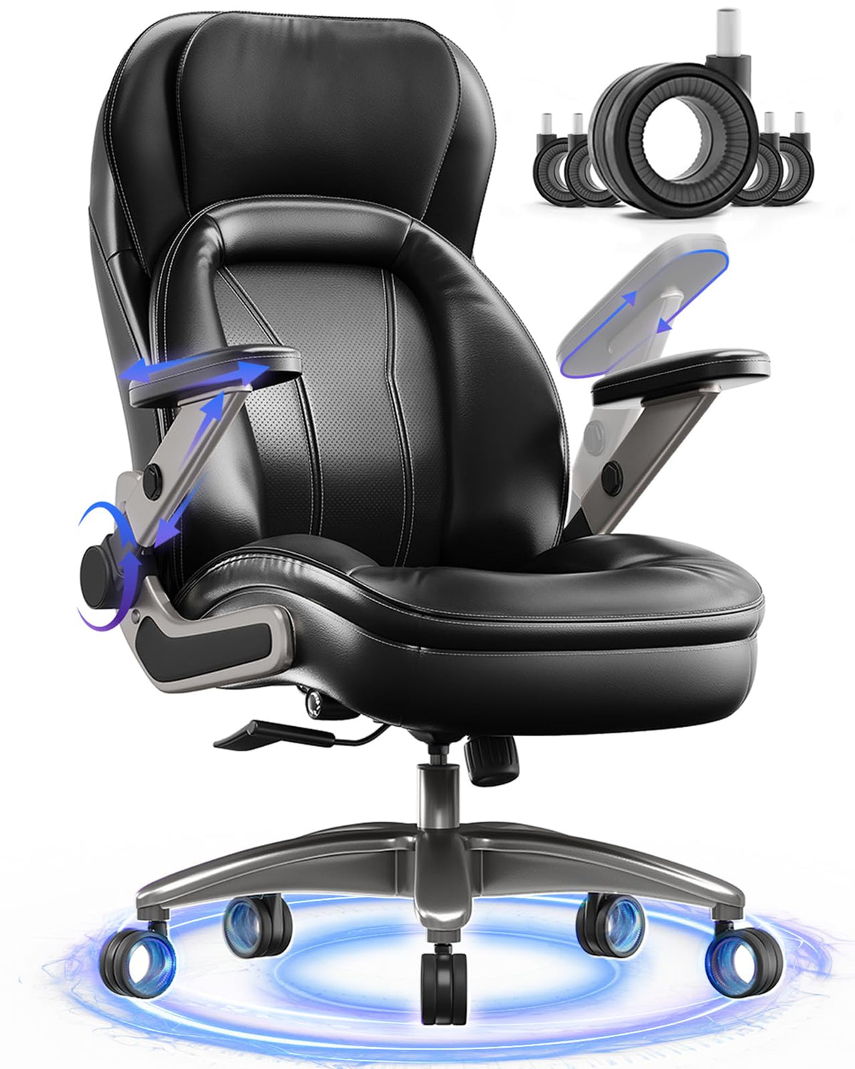 Vizysxlcorp Executive Office Chair With Adjustable 5D Arms, 600Lbs Big And Tall Office Chair With Lumbar Support, Pu Leather Hea