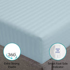 Feather & Stitch 100% Cotton 1 Piece Damask Stripe California King Fitted Sheet 500 Thread Count Aqua 18 Inch Extra Deep Pocket Luxury Sateen Weave Stretchable Boxer Elastic Fits Mattress Perfectly