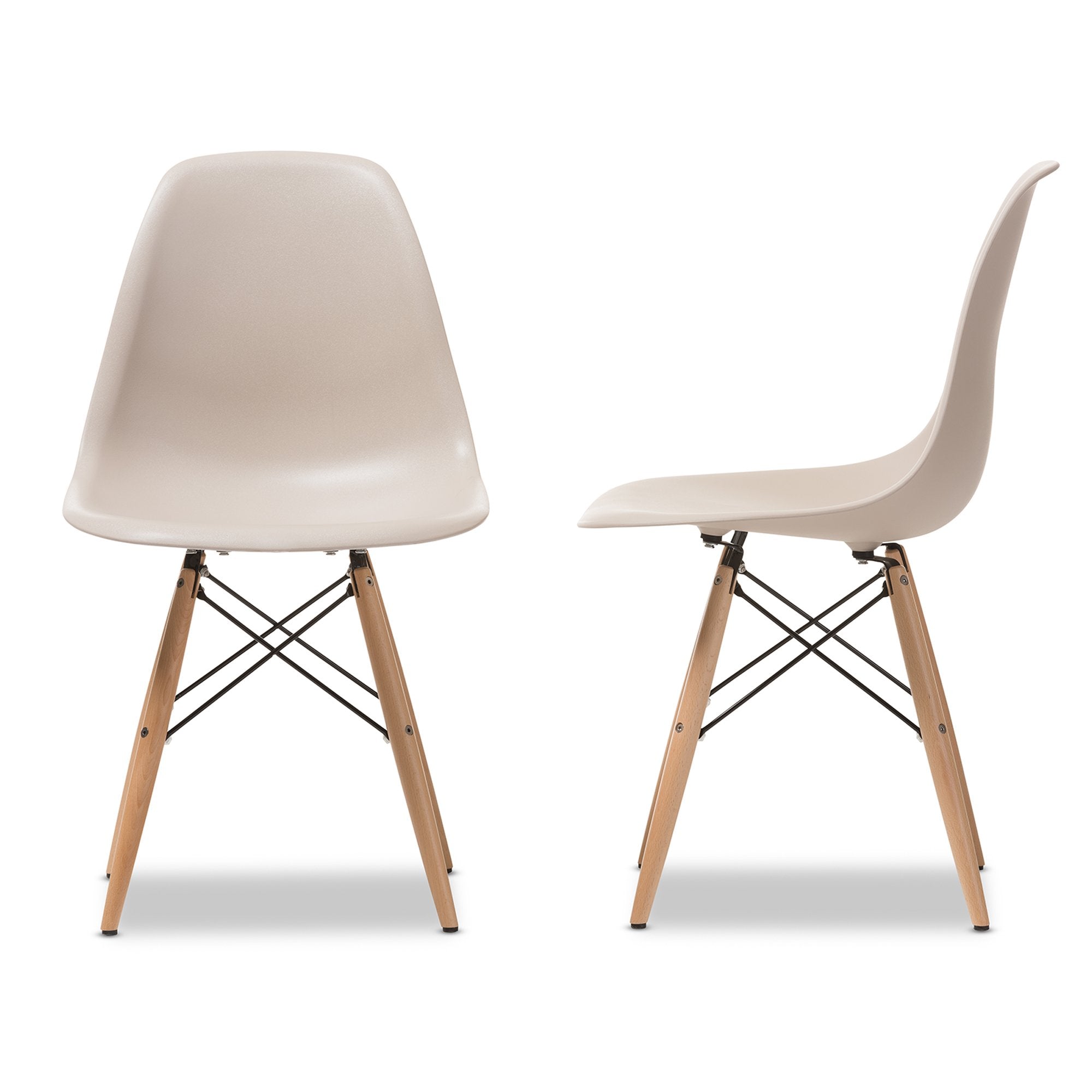 Baxton Studio Azzo Plastic Mid-Century Modern Shell Chair, Beige, Set Of 2