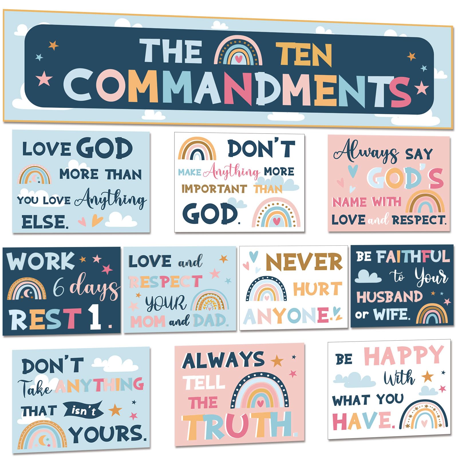 Gisgfim Boho Ten Commandments Poster For Kids Sunday School Christian Bible Verse Poster Decorations Inspirational Religious Scr