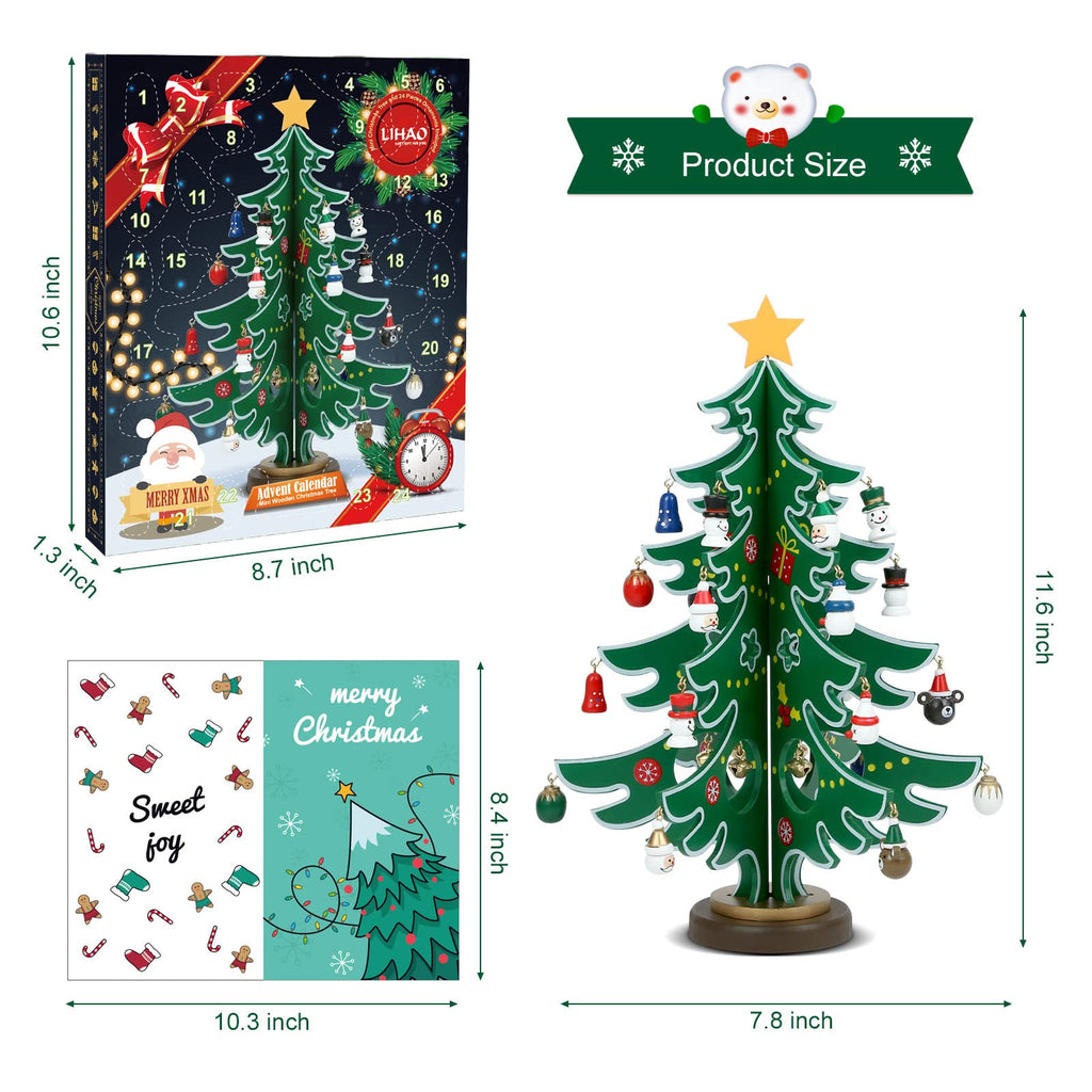 Lihao Christmas Advent Calendar 2024, 24 Days Countdown Christmas Tree Ornaments Surprise Advent Calendar Set With 24 Pcs Christ
