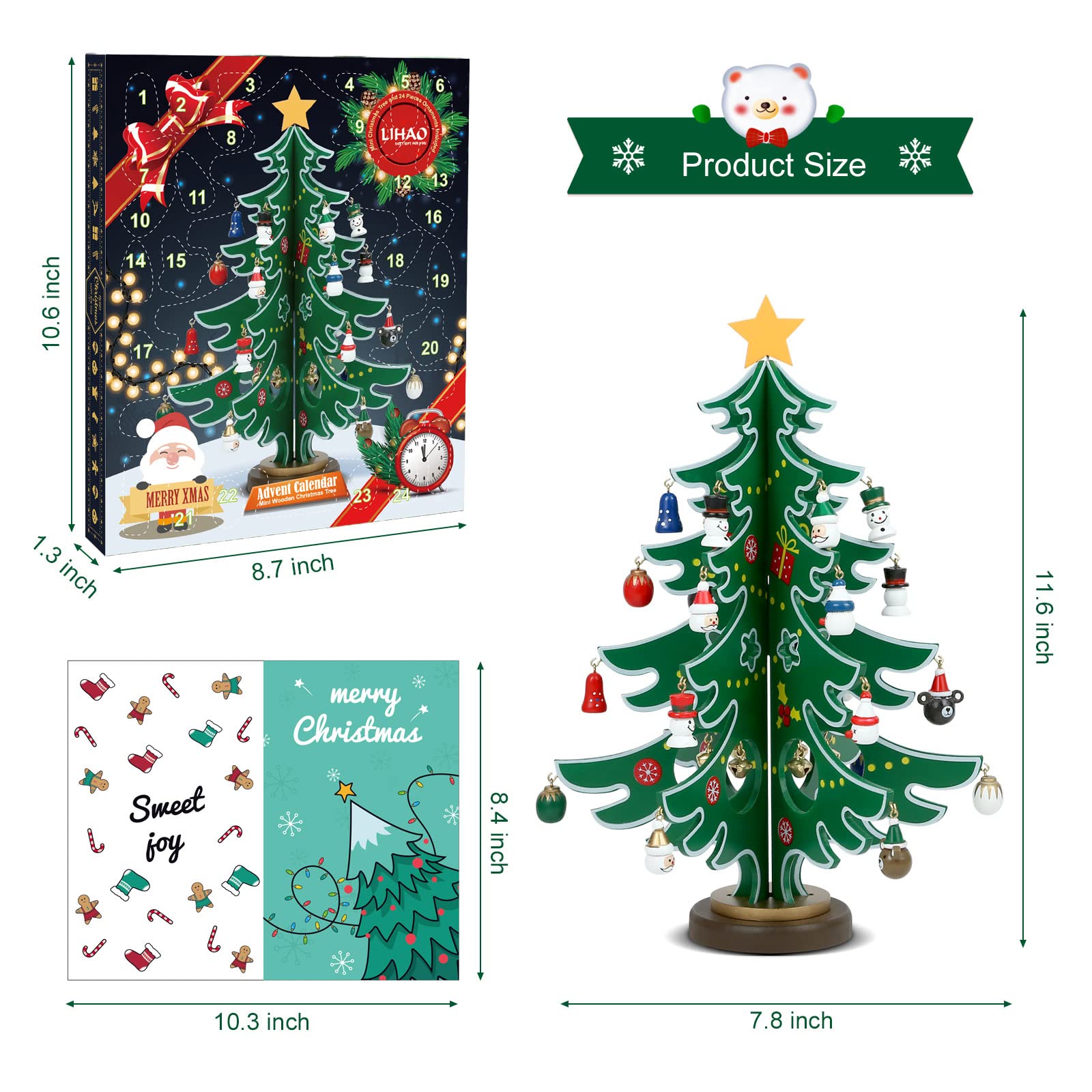 Lihao Christmas Advent Calendar 2024, 24 Days Countdown Christmas Tree Ornaments Surprise Advent Calendar Set With 24 Pcs Christ