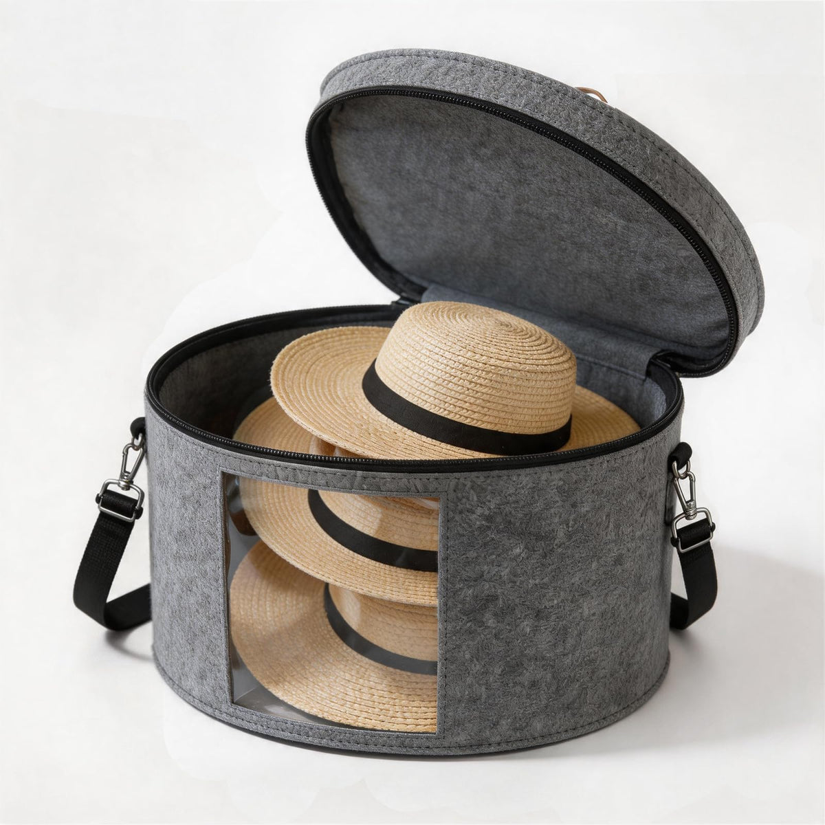 HoMaNa Round Foldable Hat Storage Box with Shoulder Strap