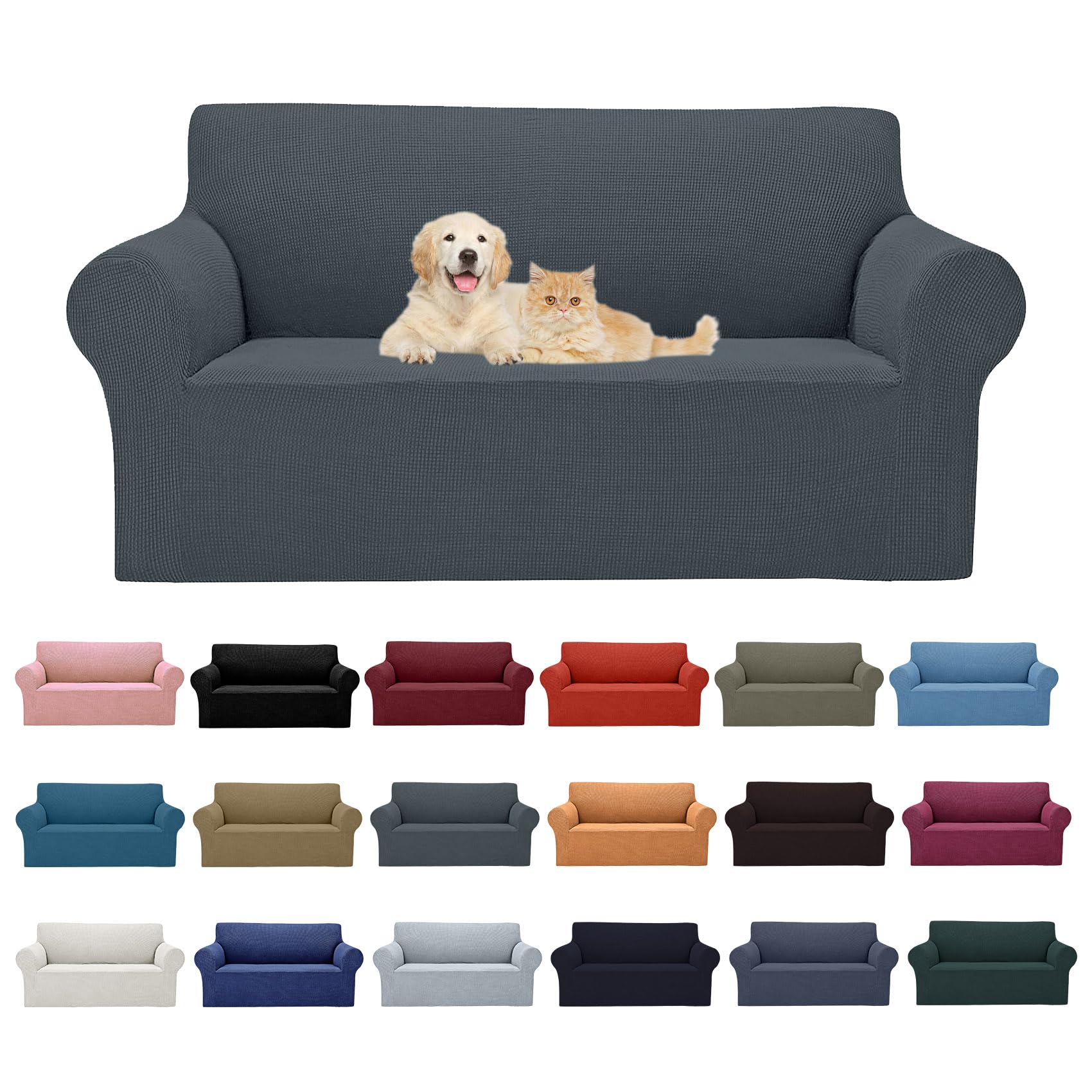 2025 New Stretch Loveseat Sofa Slipcovers Couch Cover For 2 Cushion Furniture Protector Sofa Covers With Elastic Bottom Jacquard Fabric Small Checks For Pets, Kids - Grey