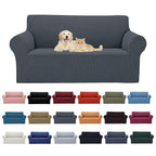 2025 New Stretch Loveseat Sofa Slipcovers Couch Cover For 2 Cushion Furniture Protector Sofa Covers With Elastic Bottom Jacquard Fabric Small Checks For Pets, Kids - Grey