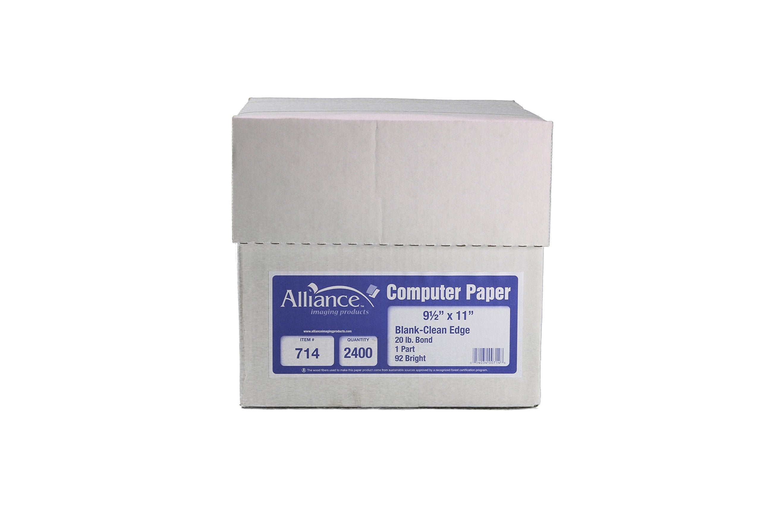 Alliance Continuous Computer Paper, 9.5 X 11, Blank Clean Perforated Edge 1-Part, 92 Bright, 20 Lb, Made In The Usa (2,400 Sheet