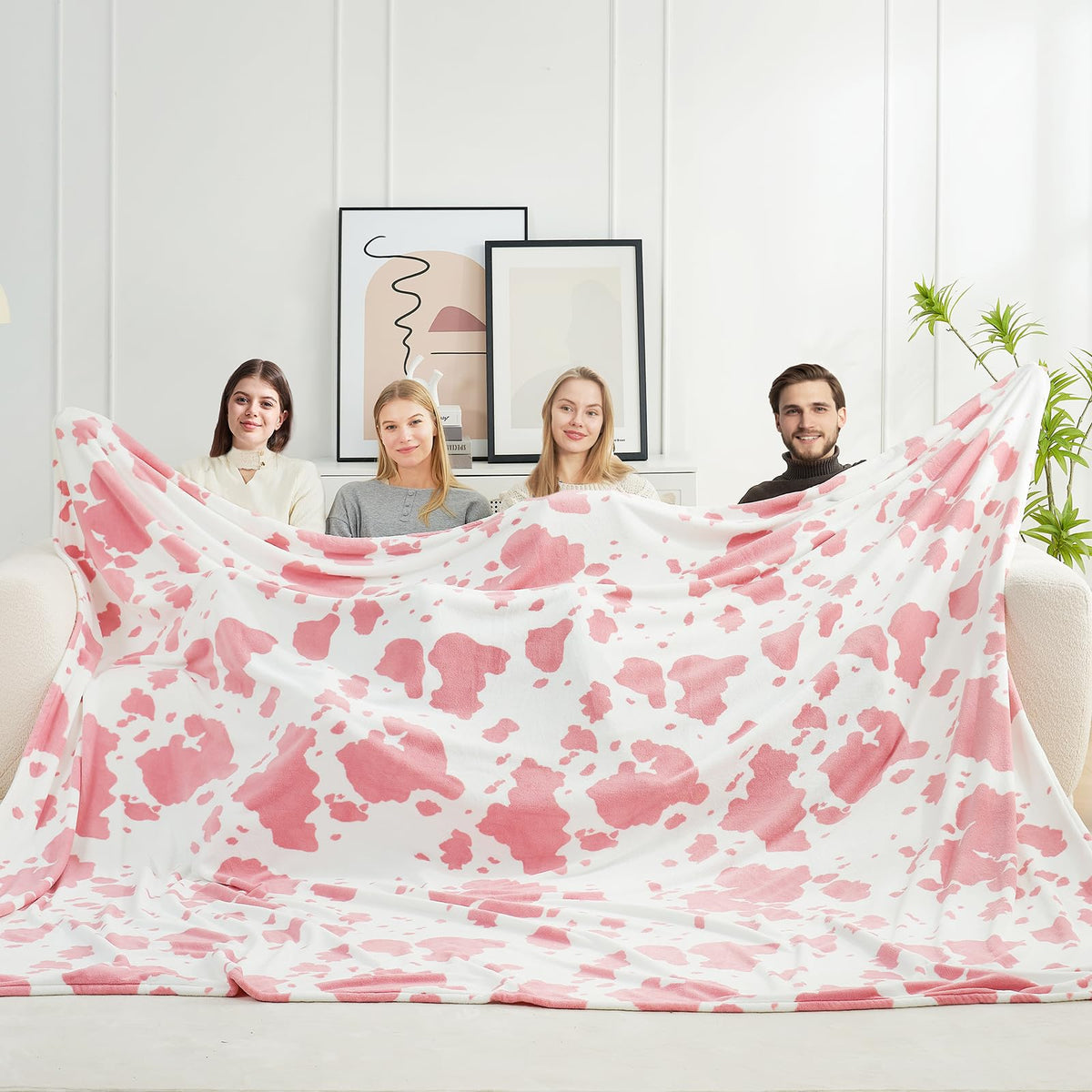 Cozy Bliss Oversized King Throw Blanket Cow Print 100X120 Inches - Non Shedding 330Gsm Milkyplush Fleece Thick - Extra Large Bla