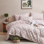 Clothknow Pink White Plaid Twin Comforter Set 3Pcs Grid Bedding Comforter Sets Blush Comforters Soft Checker Pink Comforter And 2 X Pillowcases