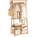 Bamboo Clothing Rack with Shelves, Wood Garment Rack for Hanging Clothes
