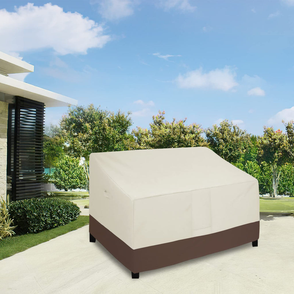 Easy-Going Waterproof Outdoor Loveseat Cover, Heavy Duty Outdoor Couch Cover, Windproof Outdoor Bench Cover, Durable Outdoor Furniture Cover (54Wx38Dx35H Inch, Beige/Dark Brown)