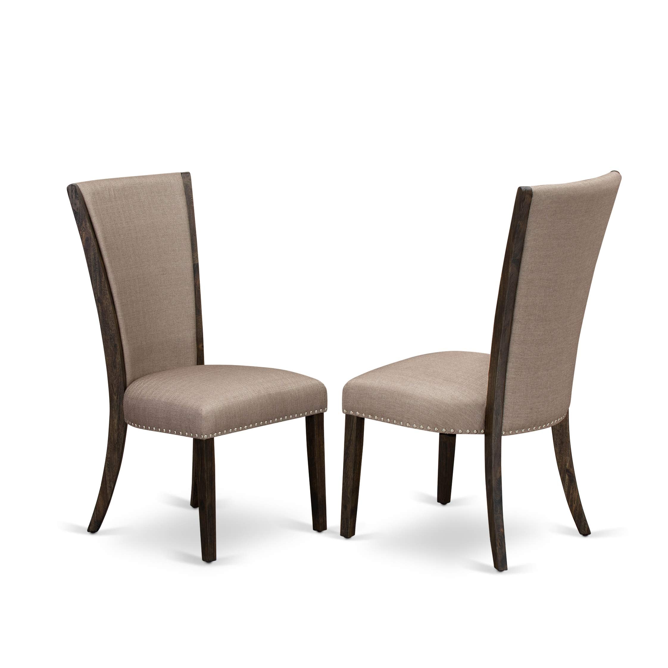 East West Furniture Lave5-77-03 5 Piece Dining Table Set Includes A Rectangle Dining Room Table With Removable Leaf And 4 Brown Linen Fabric Upholstered Chairs, 42X92 Inch, Jacobean