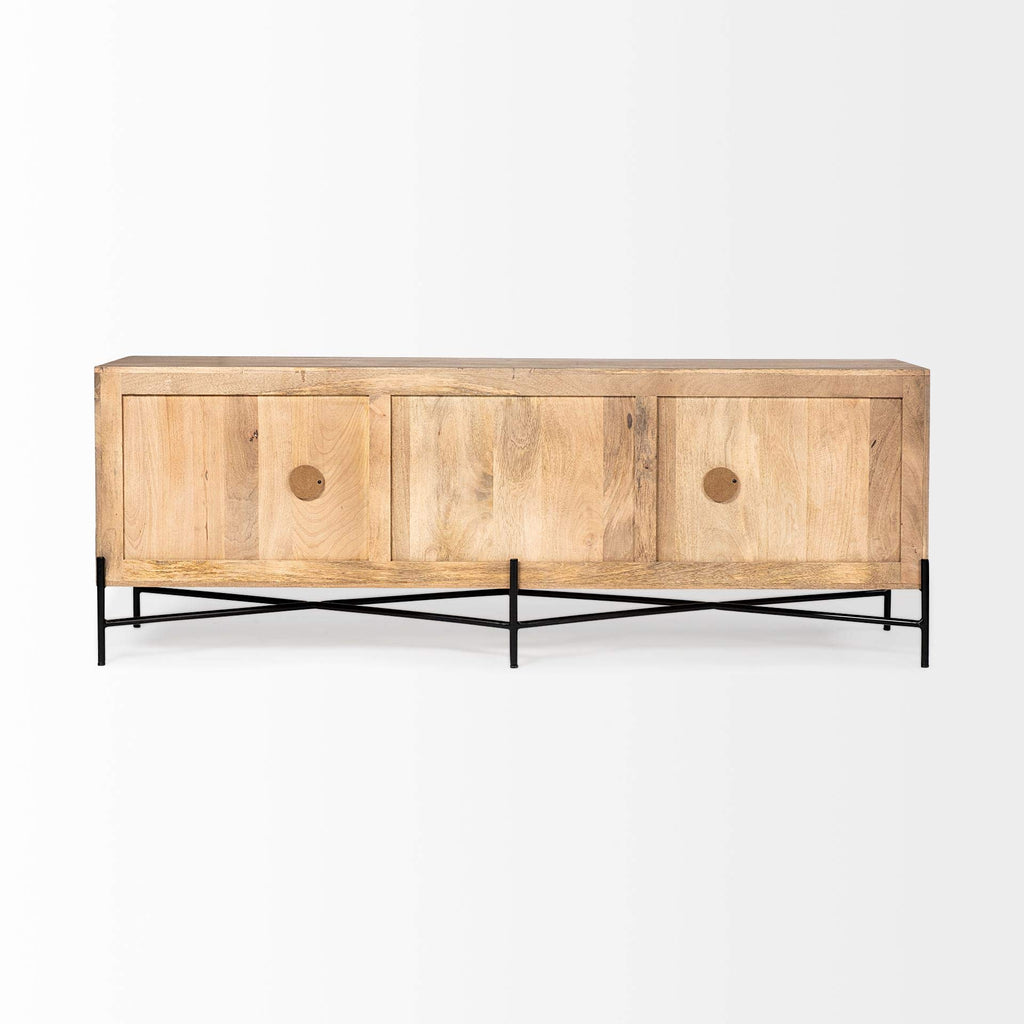 HomeRoots Indian Mango Wood Brown Solid Mango Wood Finish Sideboard with 4 Cabinet Doors