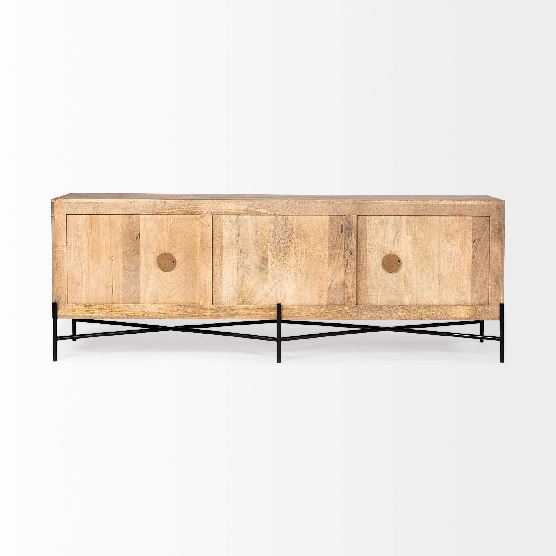HomeRoots Indian Mango Wood Brown Solid Mango Wood Finish Sideboard with 4 Cabinet Doors