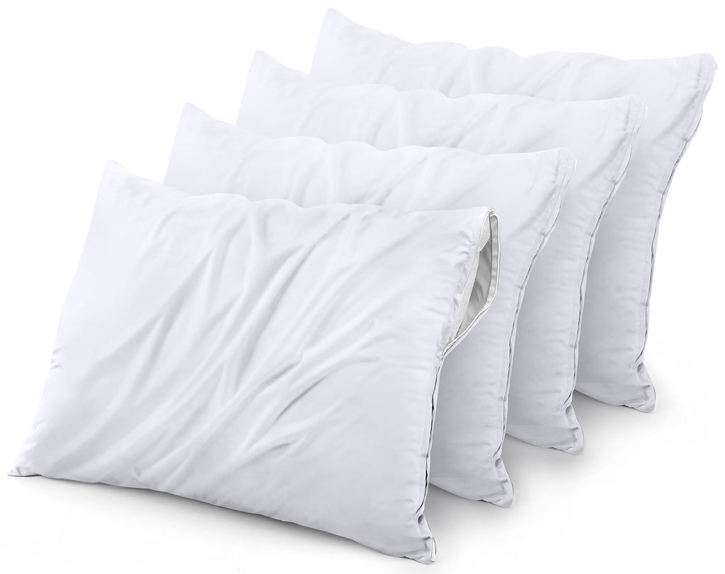 Utopia Bedding Waterproof Pillow Protectors Zippered (4 Pack, White) Standard Size, Bed Bug Proof Pillowcases, Pillow Encasement