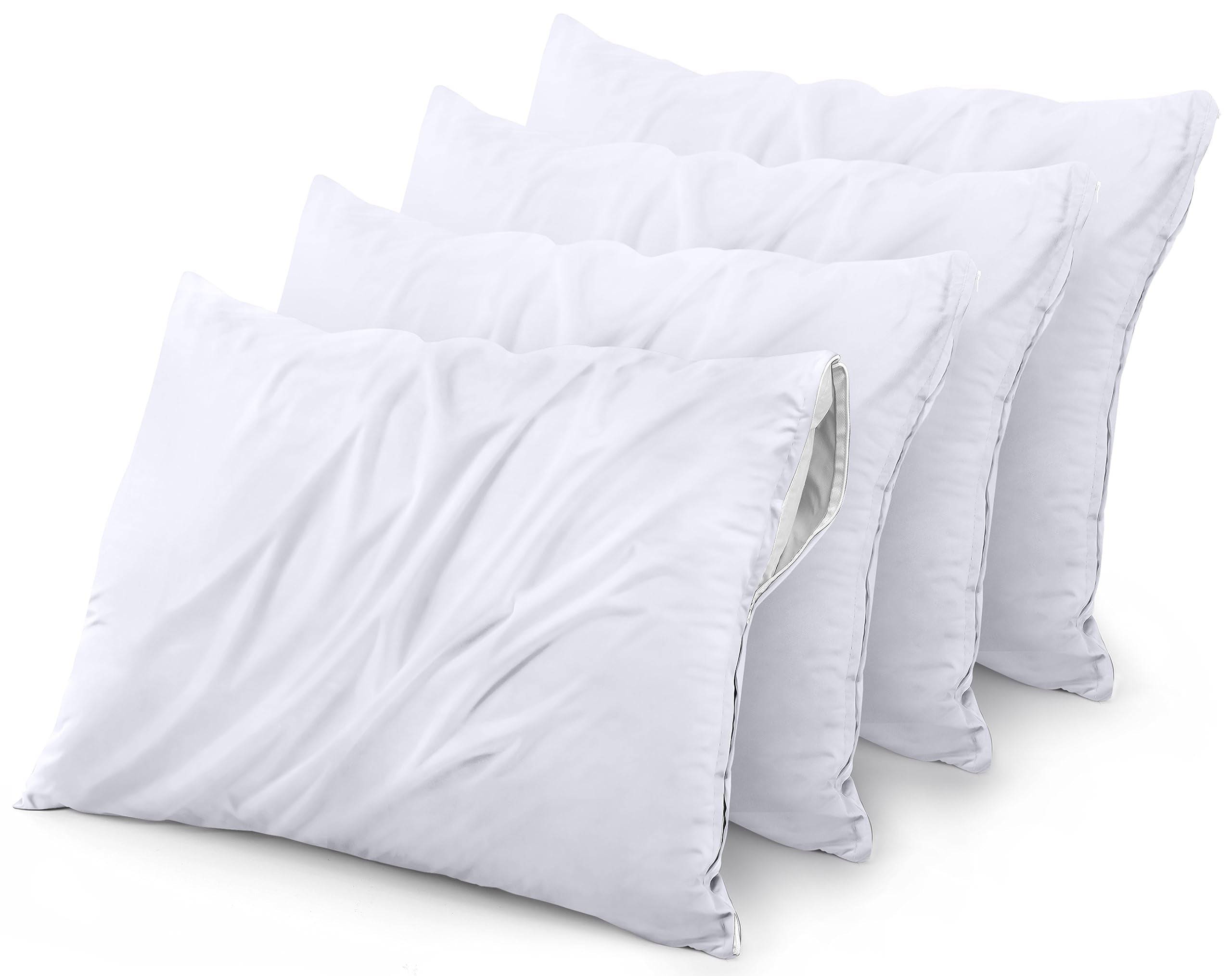 Utopia Bedding Waterproof Pillow Protectors Zippered (4 Pack, White) Standard Size, Bed Bug Proof Pillowcases, Pillow Encasement