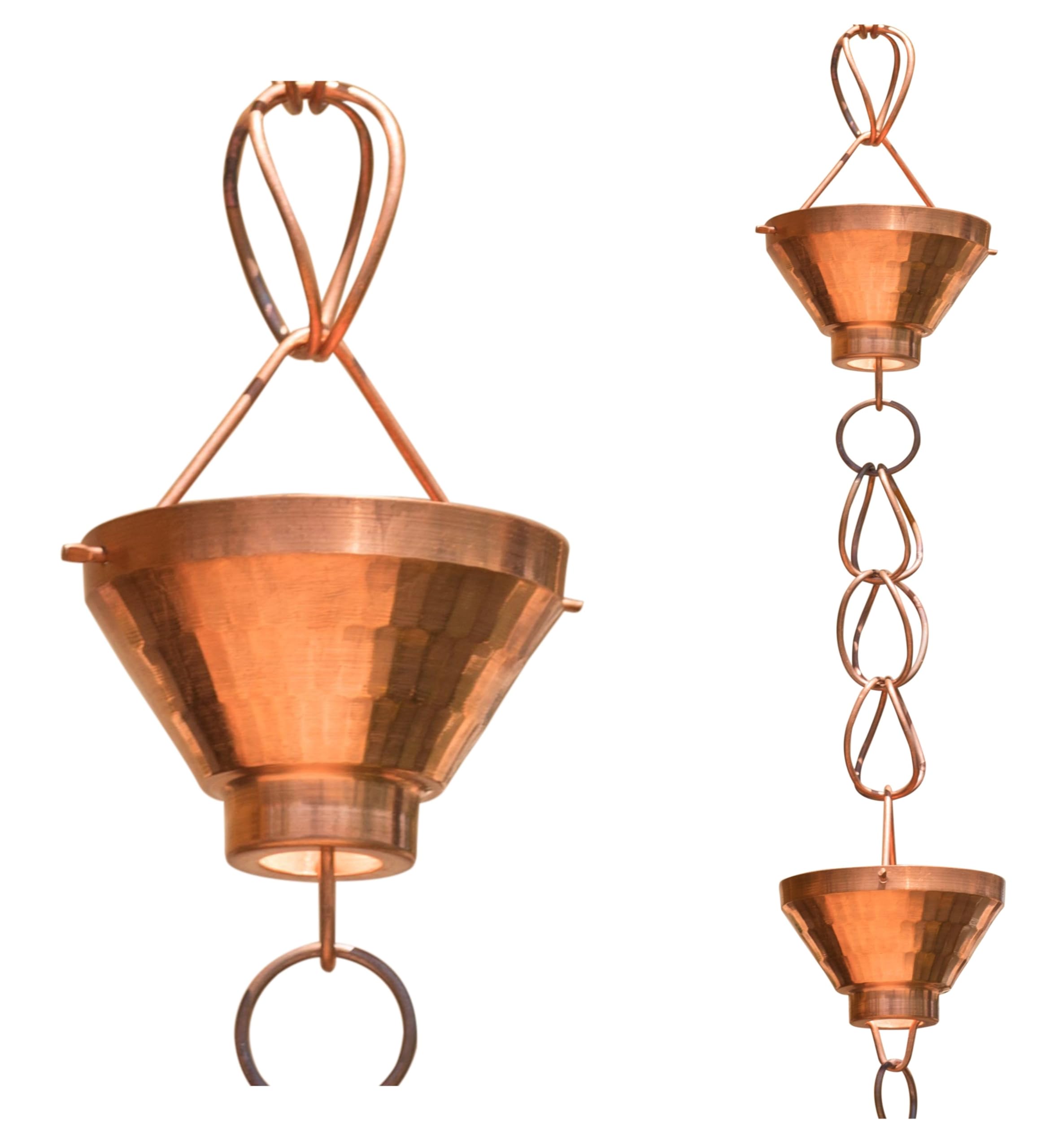 Monarch Rain Chains 17002 Siam Cup Rain Chain Replacement Downspout For Gutters, 8-1/2 Feet Length, Copper