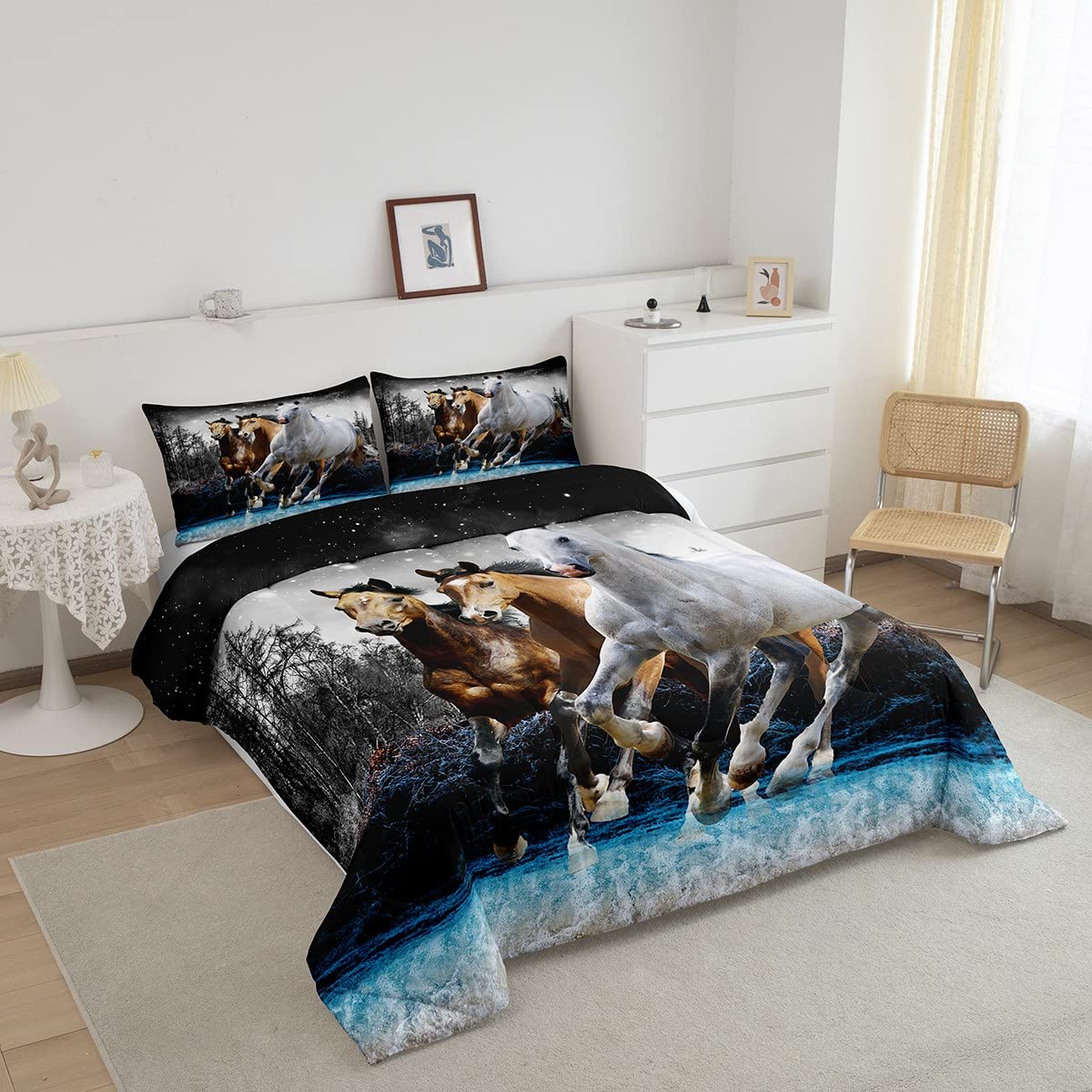 Feelyou Horse Comforter Set Galloping Horse Bedding Set For Kids Boys Girls Wildlife Comforter Farm Animal Quilt Set 1 Comforter