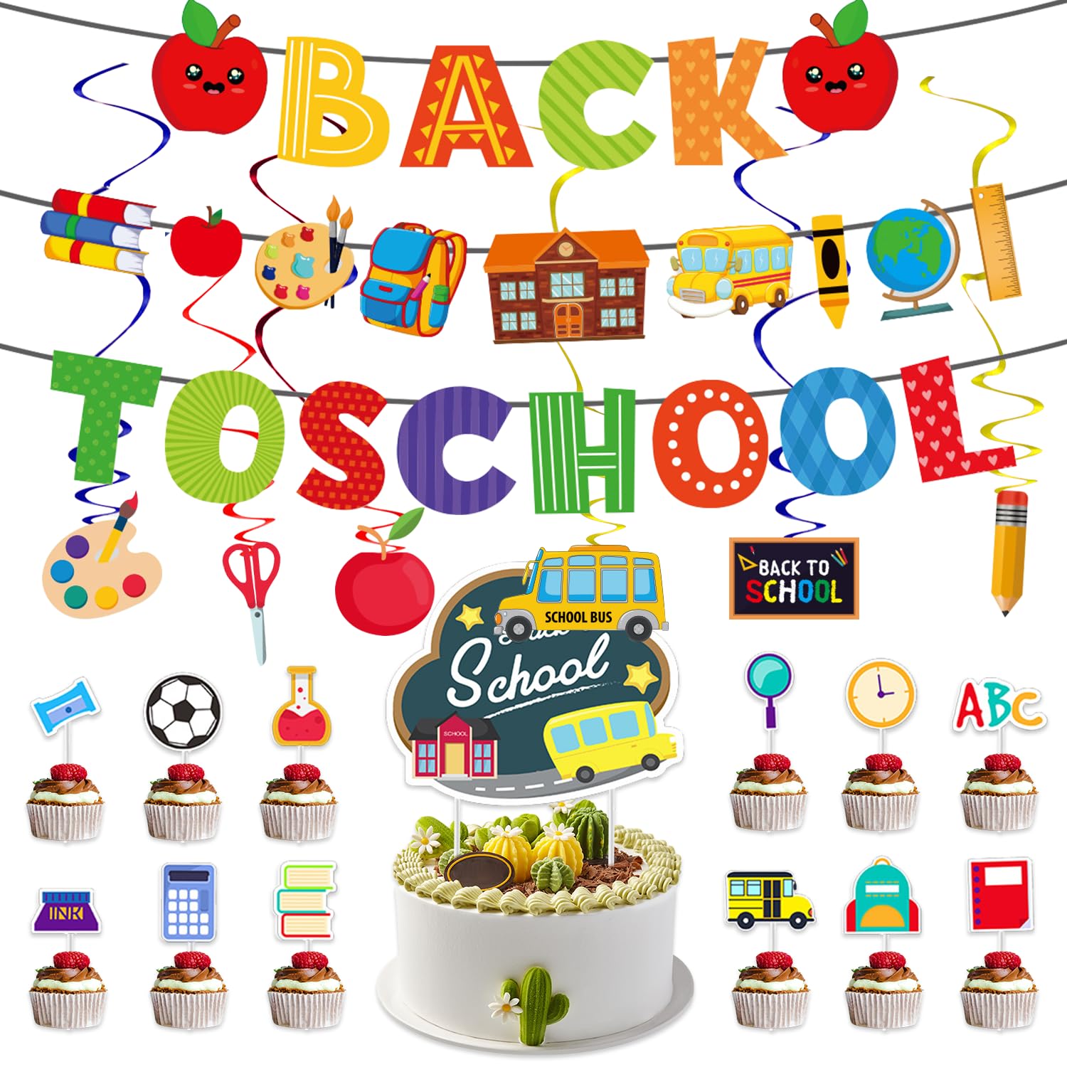 Yhchlhff 47 Pcs Back To School Banner Decorations Back To School Hanging Swirls Decorations Back To School Classroom Ceiling Pho