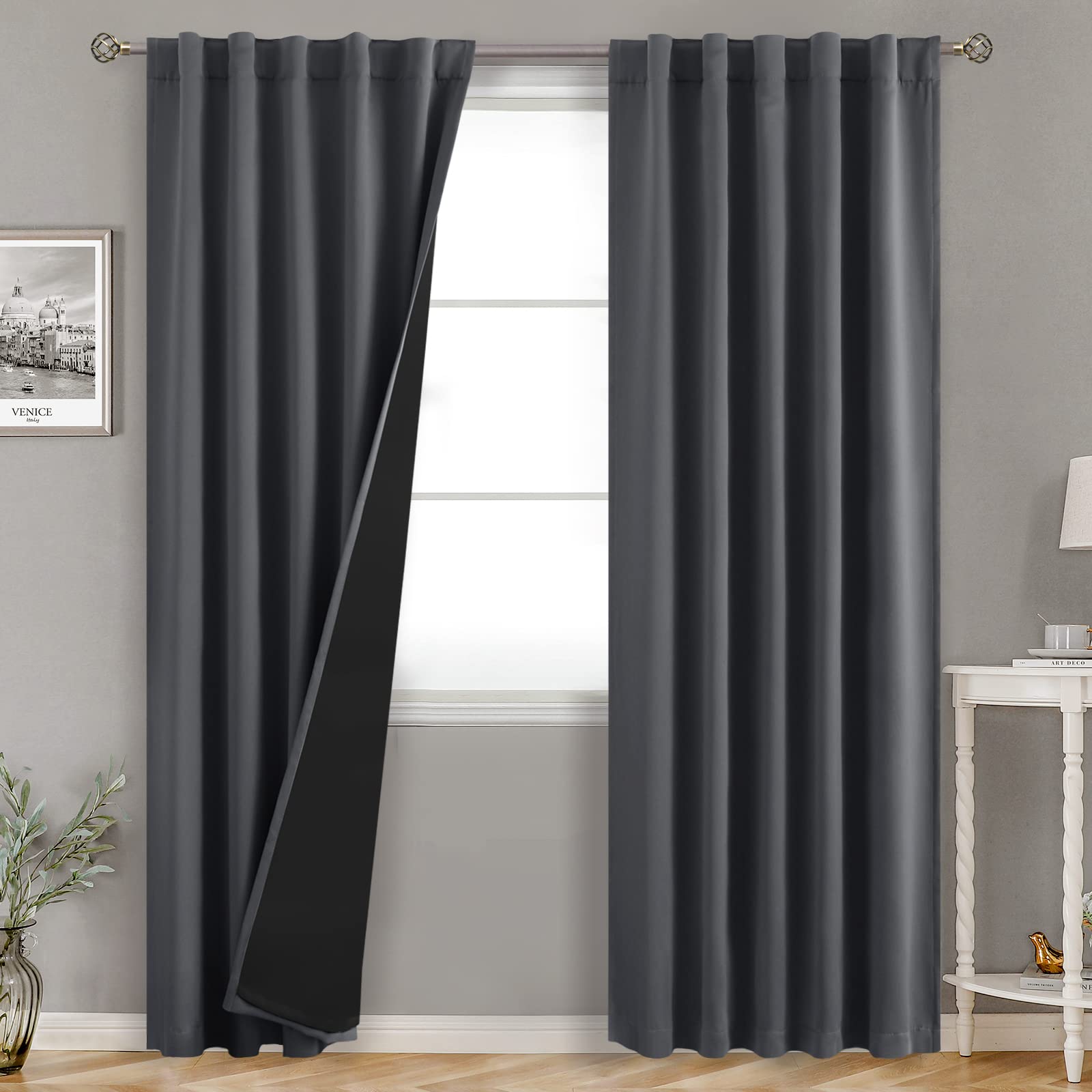 Bgment 100% Room Darkening Thermal Insulated Blackout Curtains 84 Inches Long For Bedroom, Rod Pocket And Back Tab Double Layer