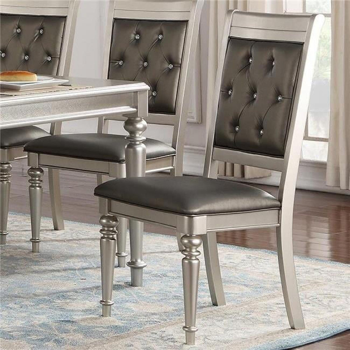 Benzara BM171541 42 x 21 x 24 in. Rubber Wood Dining Chair with Diamond Tufted Back, Gray - Set of 2