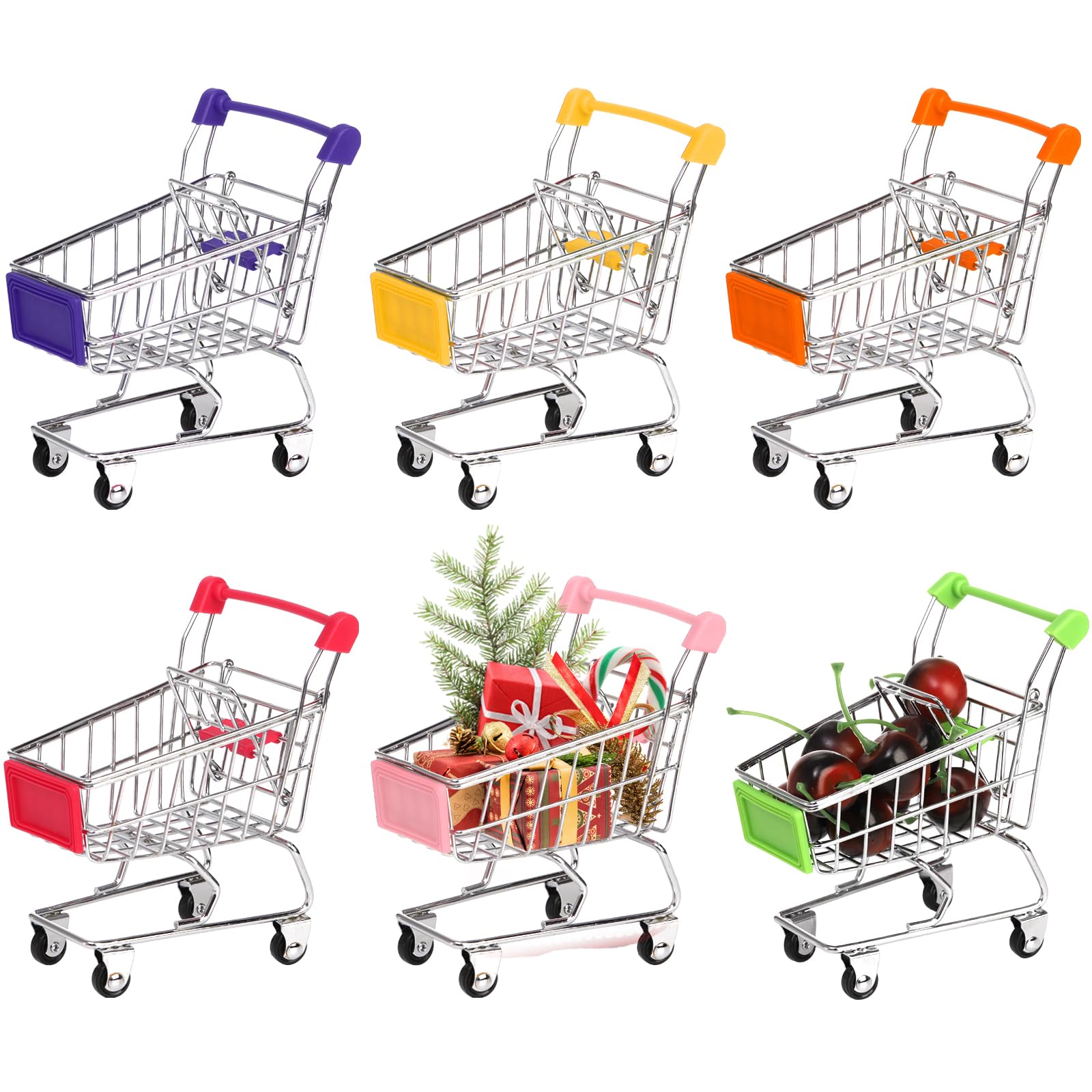 Dicunoy 6 PCS Mini Shopping Cart, Mini Supermarket Shopping Grocery Handcart, Small Decorative Ornaments Metal Shopping Utility 