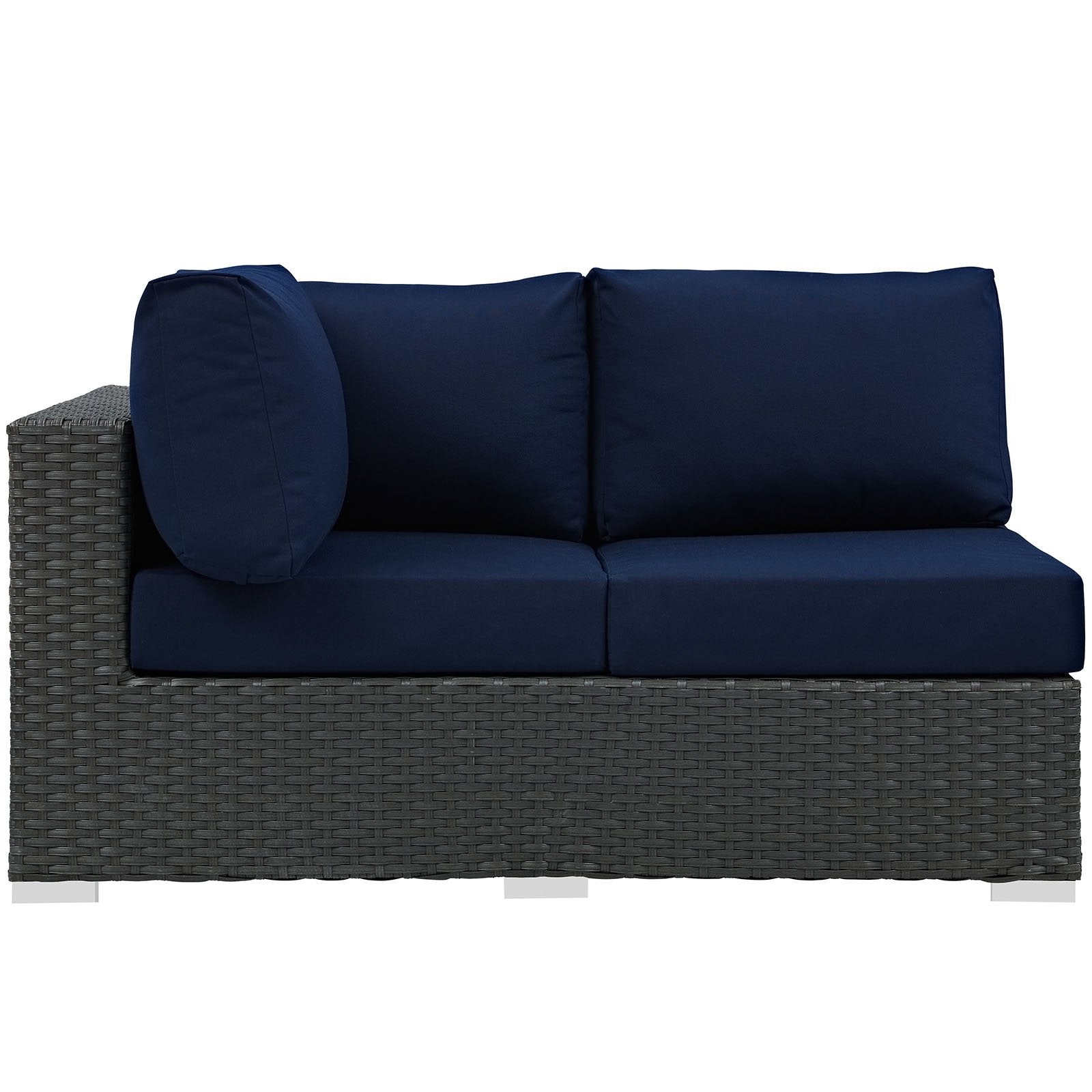 Modway EEI-1858-CHC-NAV Sojourn Wicker Rattan Outdoor Patio Sunbrella Fabric Left-Arm Loveseat in Canvas Navy