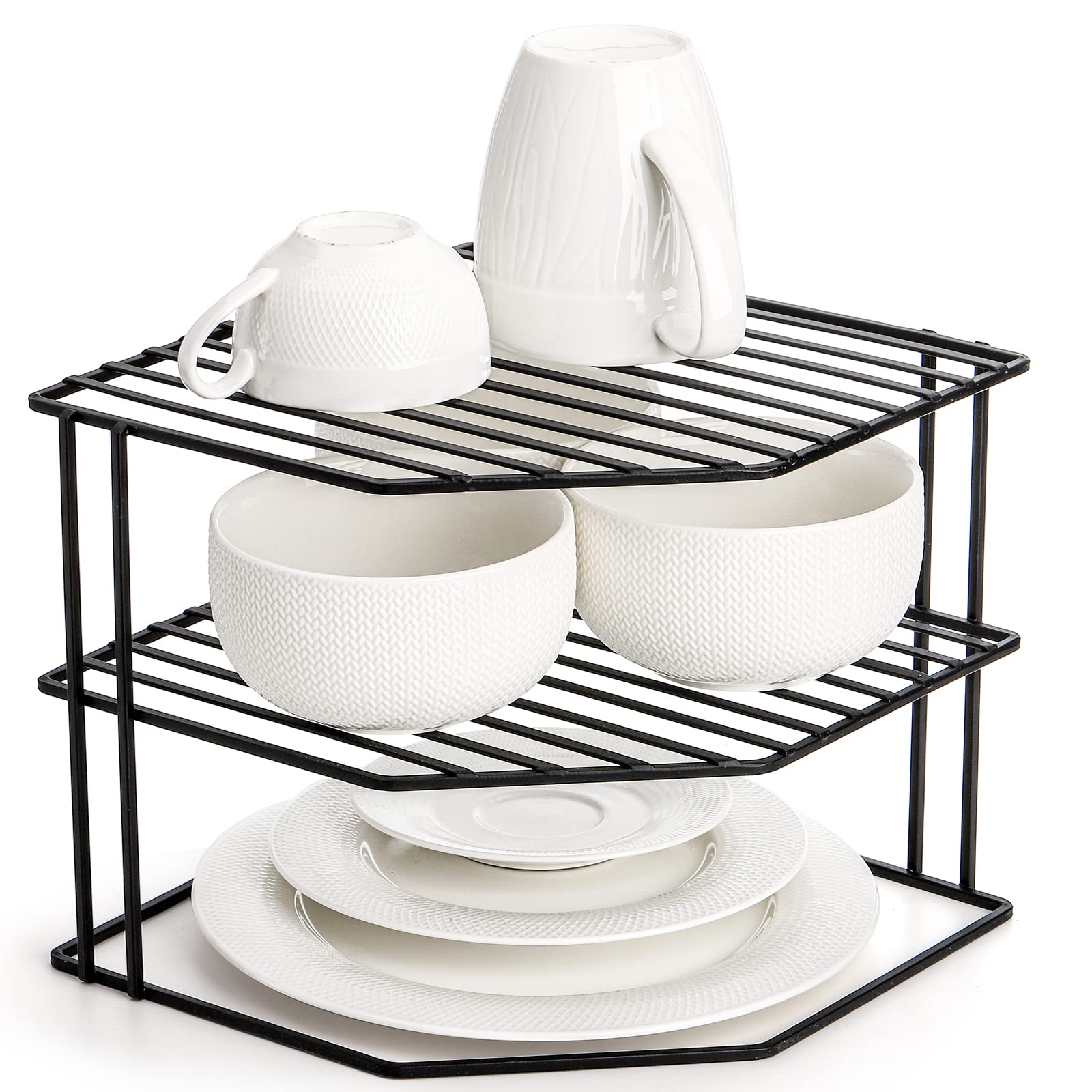 Frcctre 3-Tier Kitchen Corner Shelf Rack Counter and Cabinet Organizer, 9x9x7.5 Inch Metal Wire Kitchen Counter Pantry Cabinet O