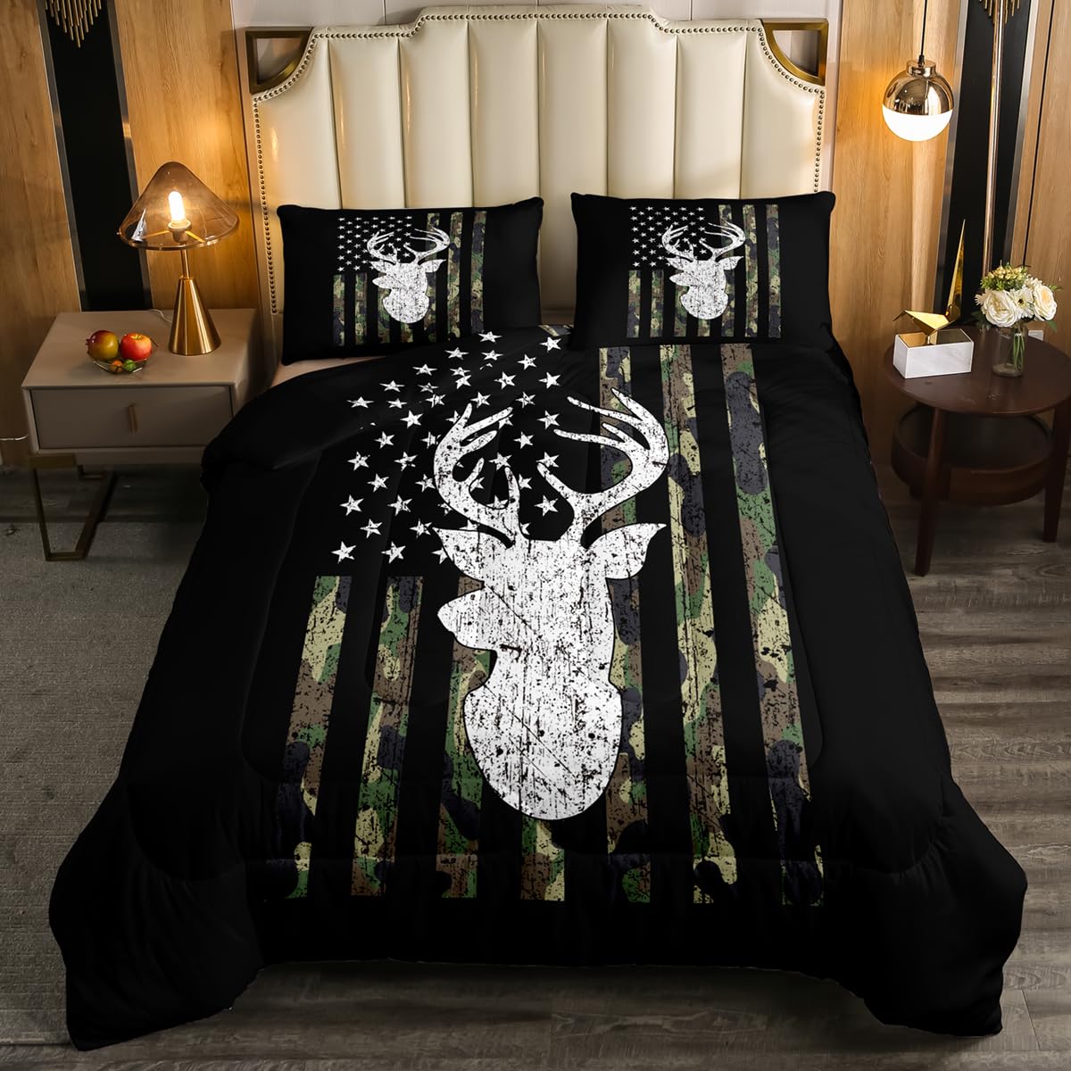 American Flag Comforter Set,Deer Hunting Down Comforter Army Green Military Camo Bedding Set Full For Boys Teens Kids Man,Wester
