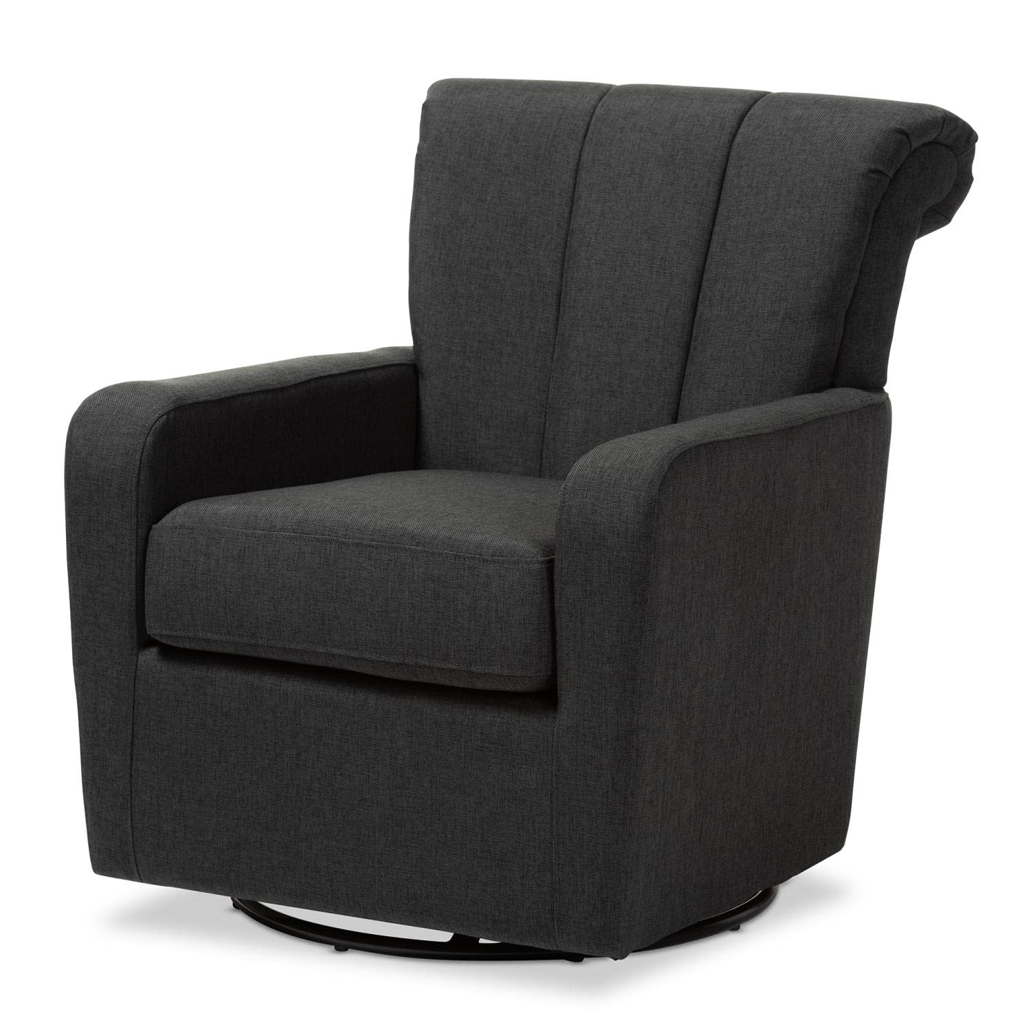 Baxton Studio Rayner Grey Fabric Upholstered Swivel Chair - Thumbnail 3
