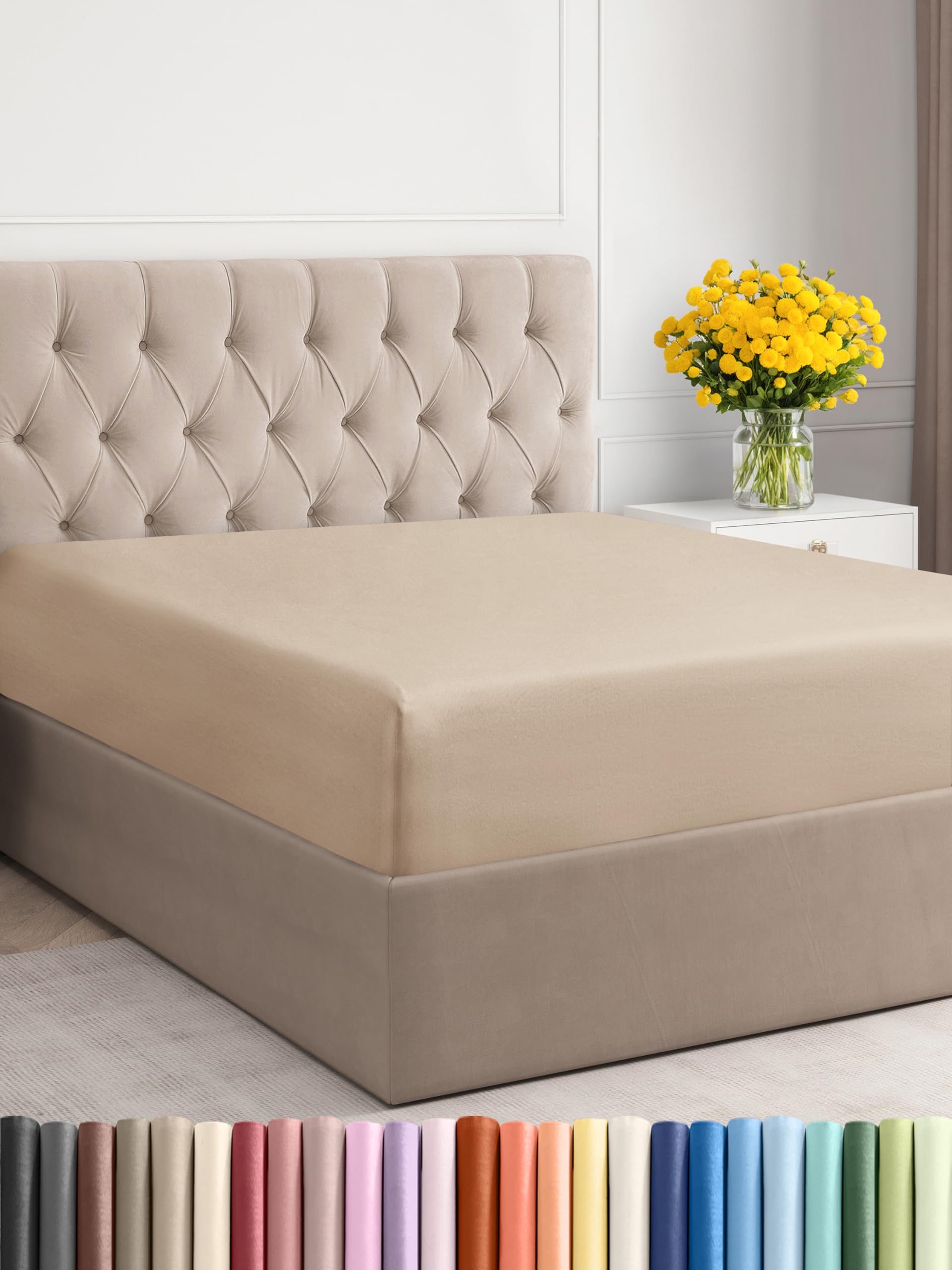 Queen Size Fitted Bed Sheet - Hotel Luxury Single Fitted Sheet Only - Fits Mattress Up To 16 - Extra Soft, Wrinkle Free, Breathable, And Cooling - Bottom Fitted Sheet - Cream Single Fitted Sheet Only