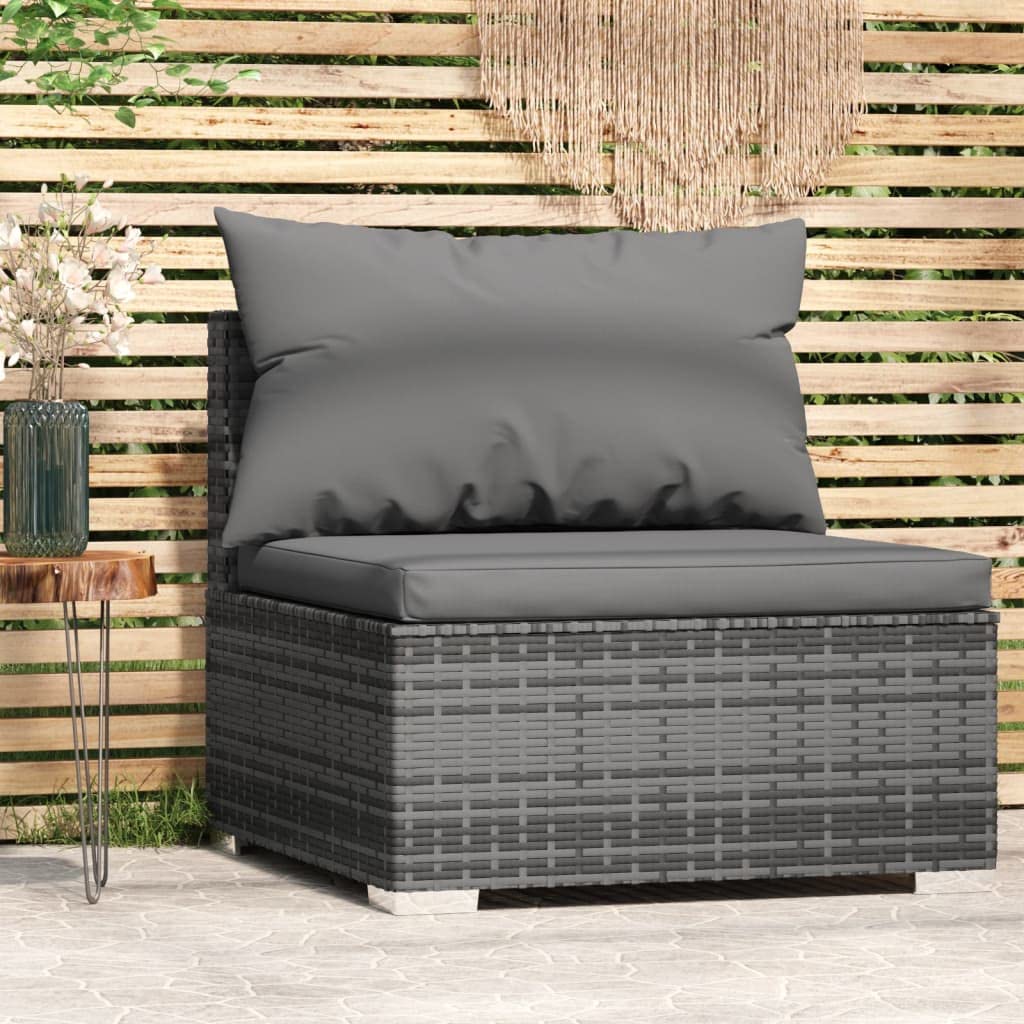 VidaBella Poly Rattan Patio Middle Sofa with Gray Cushions