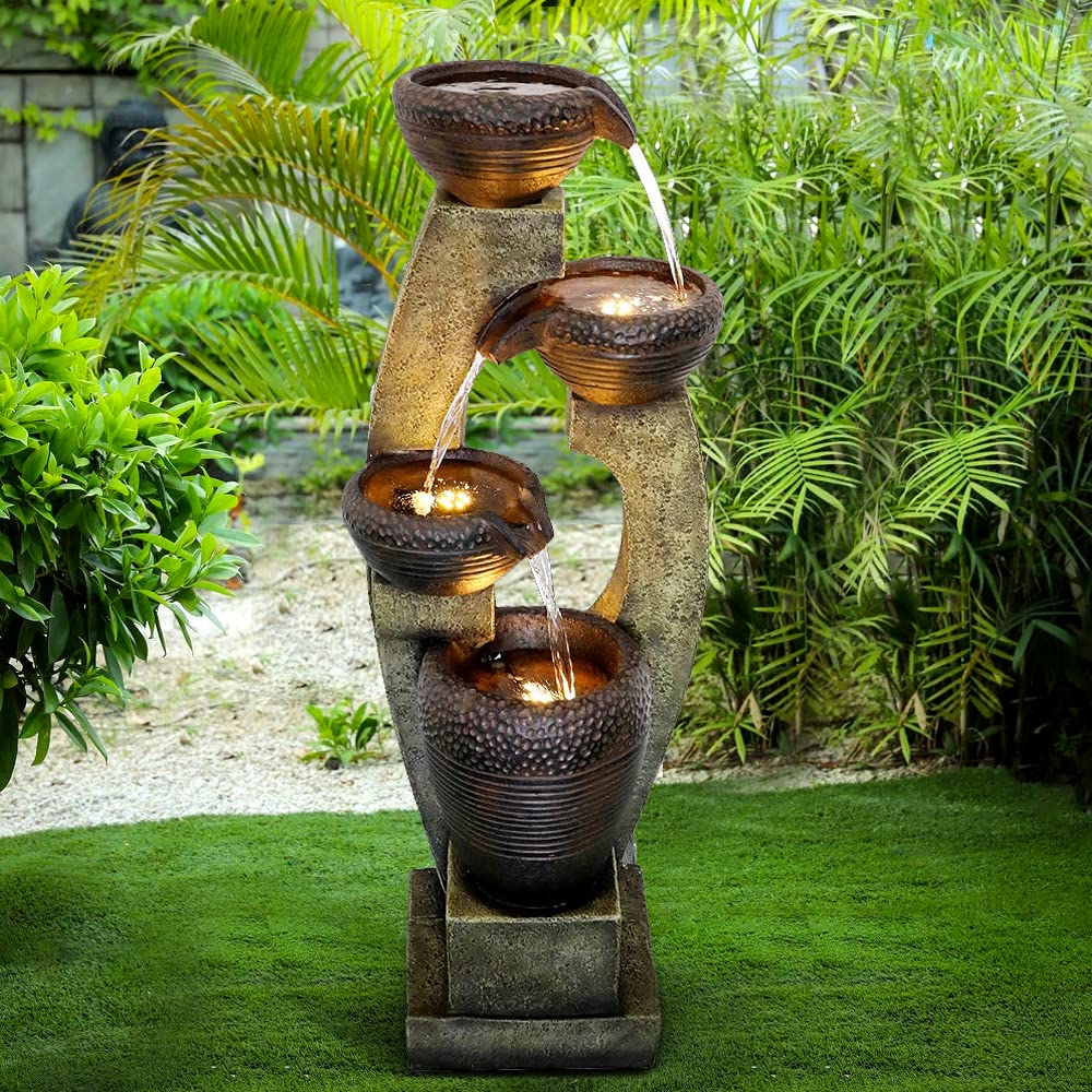 Naturefalls 40 H Modern Outdoor Fountain - 4 Crocks Outdoor Garden Fountains With Contemporary Design&Led Light For Garden, Pati
