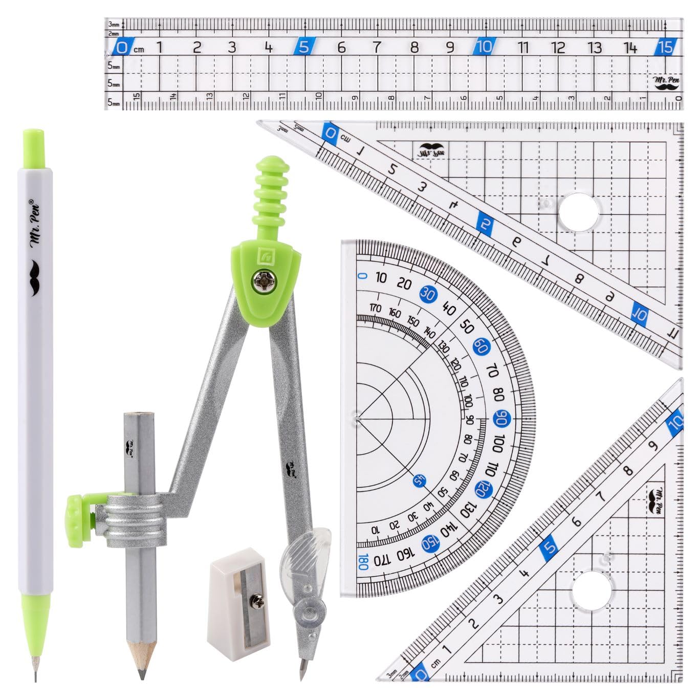 Mr. Pen- Geometry Set, 7 Pcs, Compass For Geometry Compass Math, Geometry Kit With Storage Box, Math Compass, Geometry Set For S