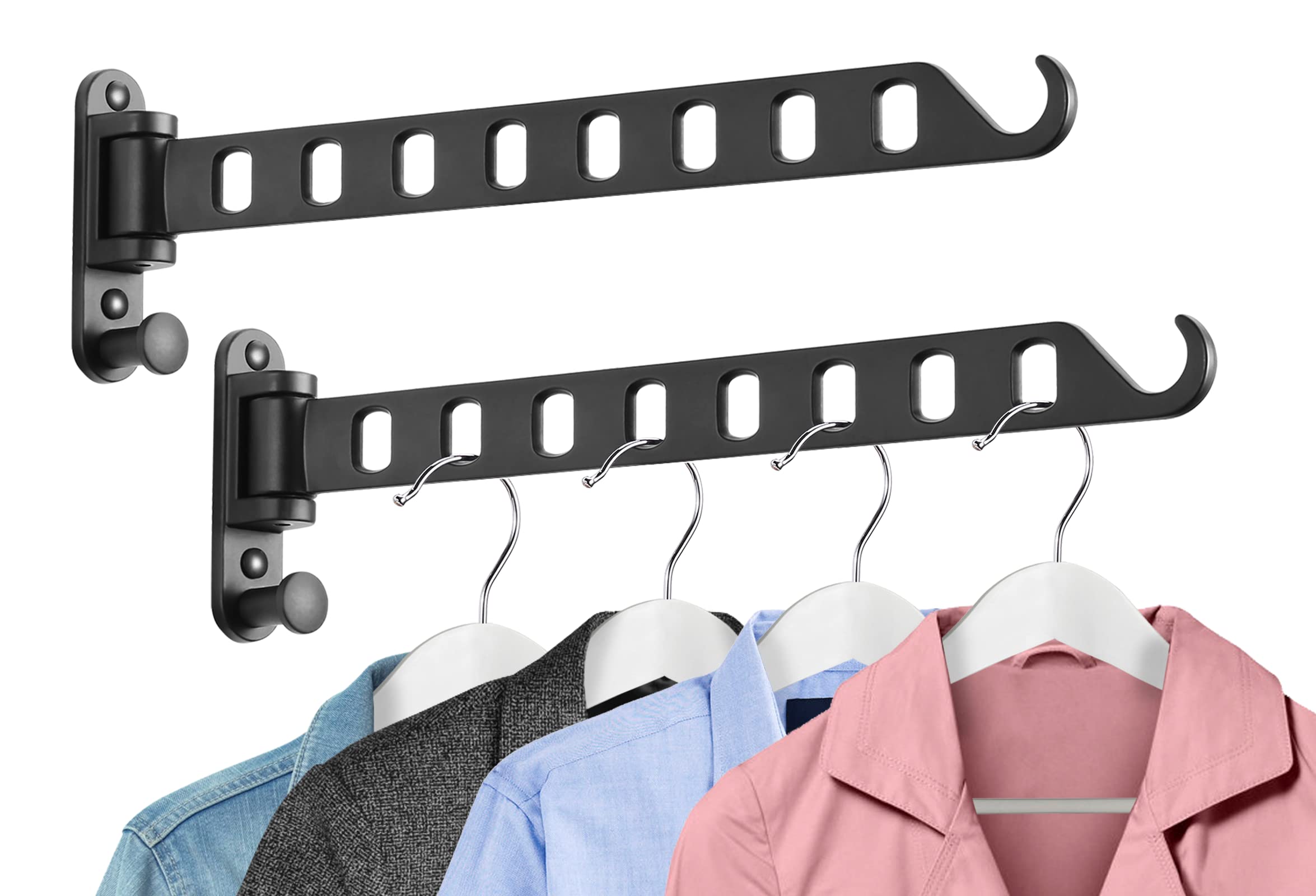 SKIKEN Swing Arm Clothes Hanger Rack Wall Mount, 8 Holes Hanging Rack, Laundry Room Drying Rack, 180Rotation, Swing Away Hanger 