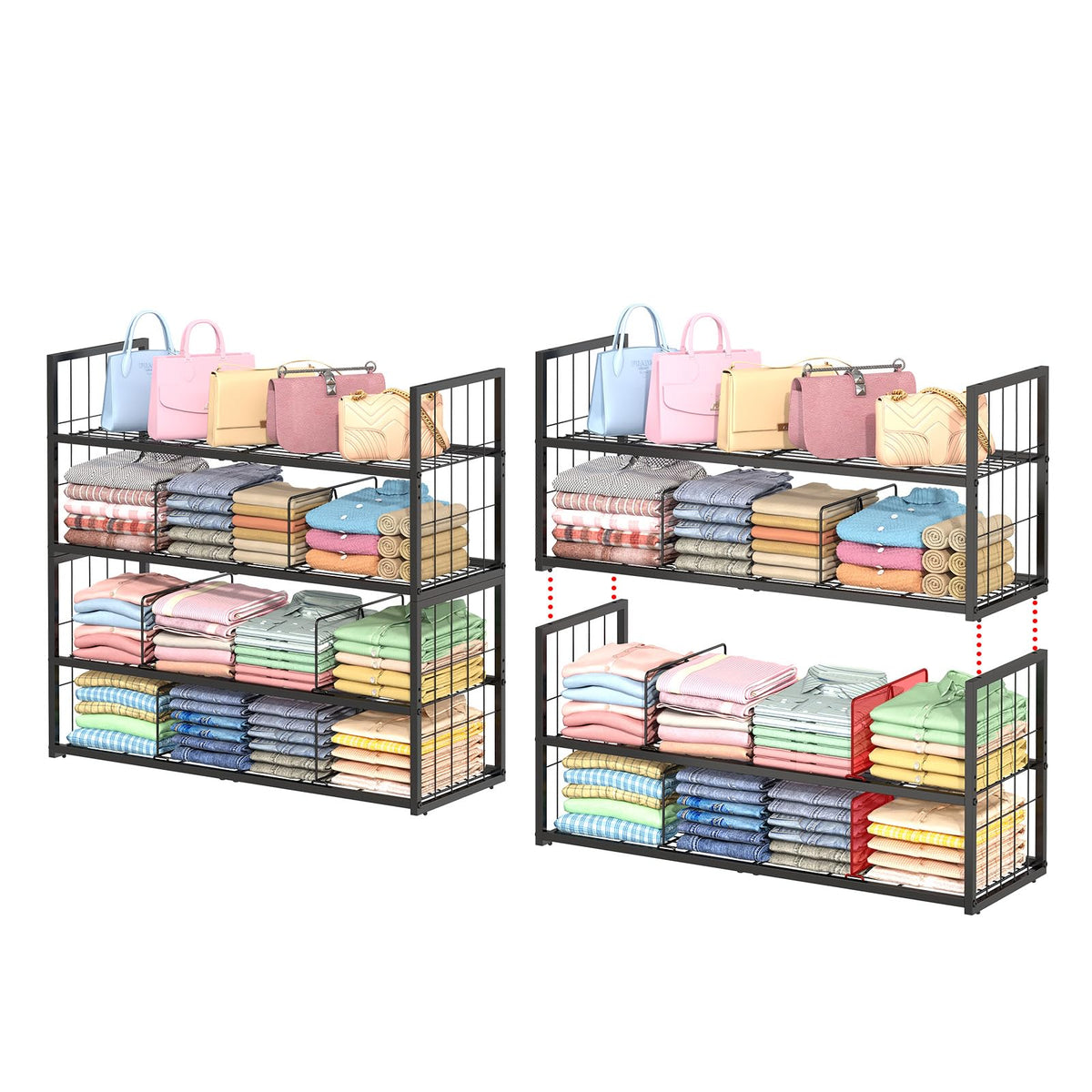 Hongtamoya 2 Pack Stackable Closet Storage Shelf